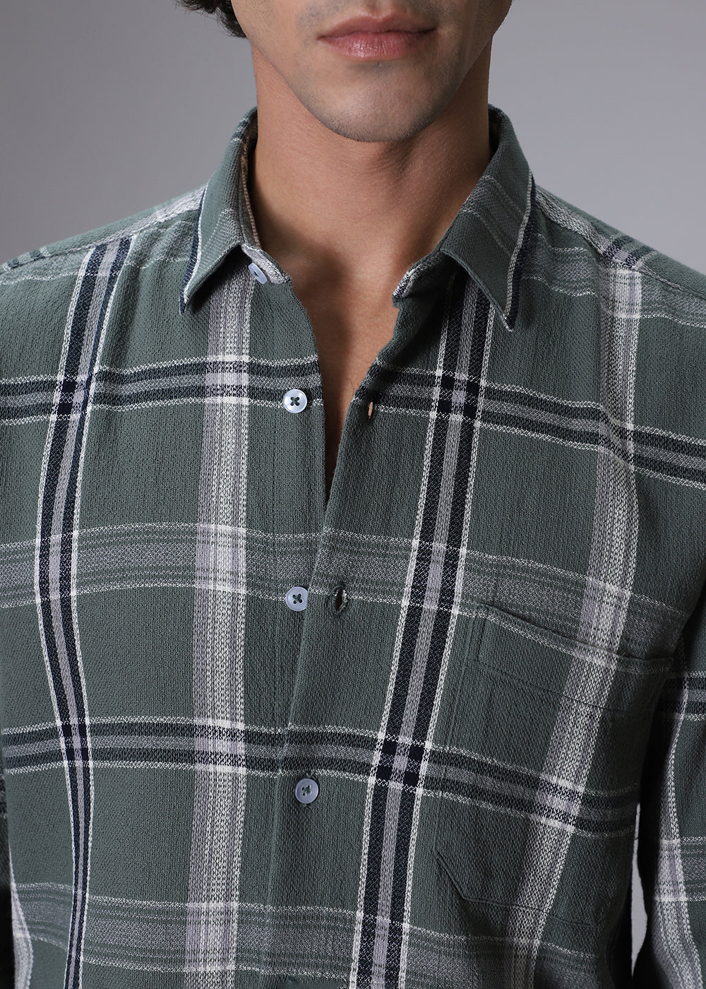 Dobby Check Olive Green Shirt - Image 2