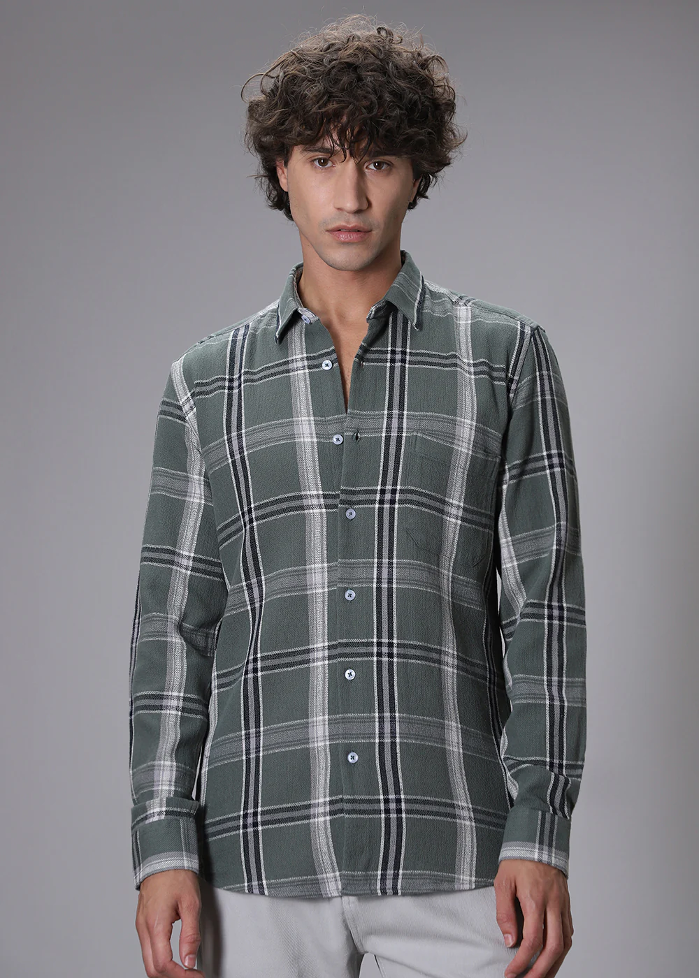 Dobby Check Olive Green Shirt - Image 8