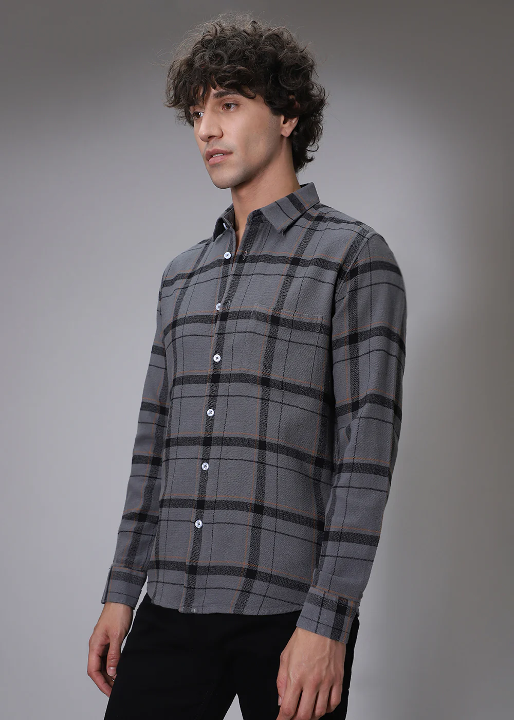 Dobby Steel Grey Check Shirt - Image 3