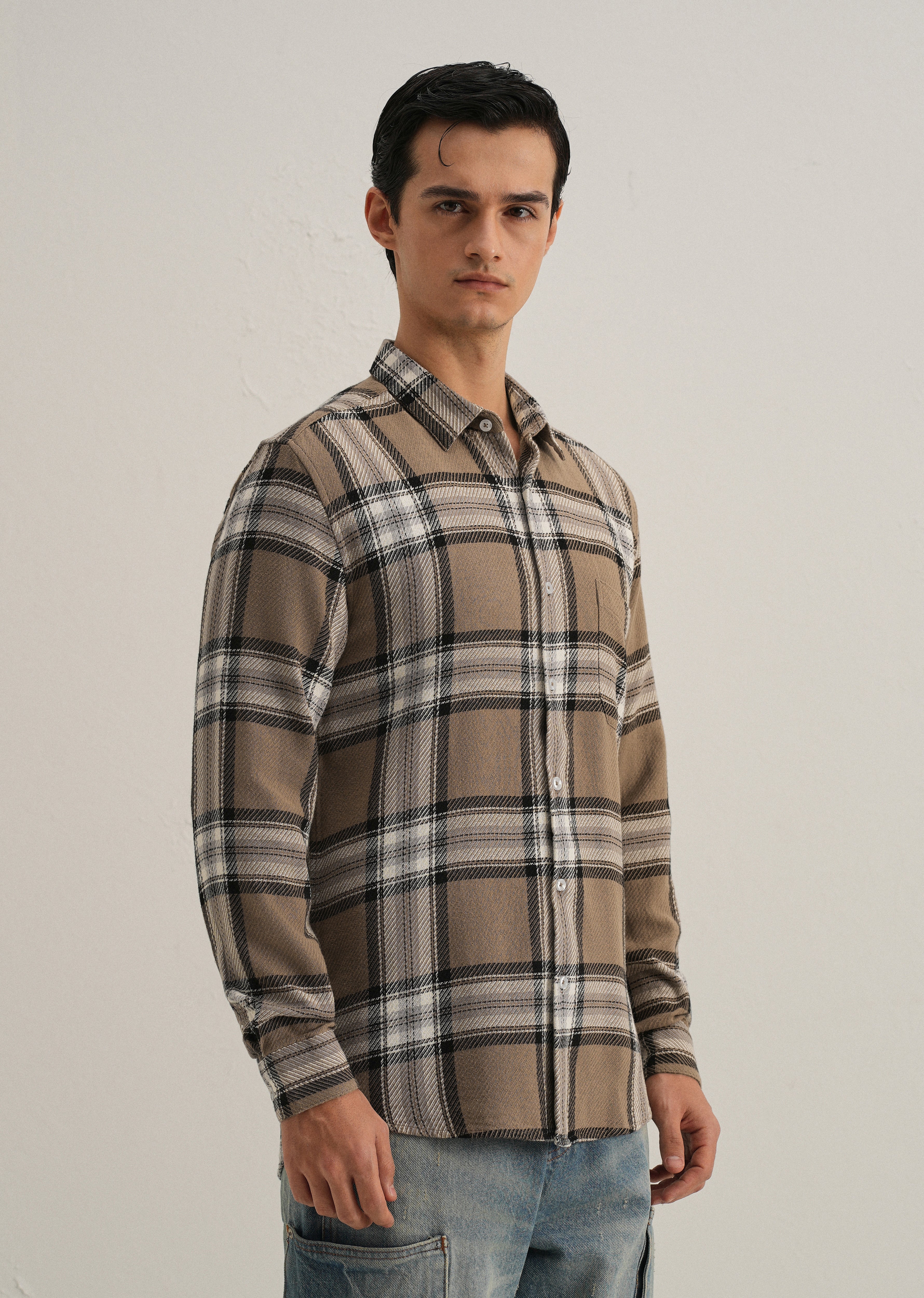 Dobby Check Stone Shirt - Image 4