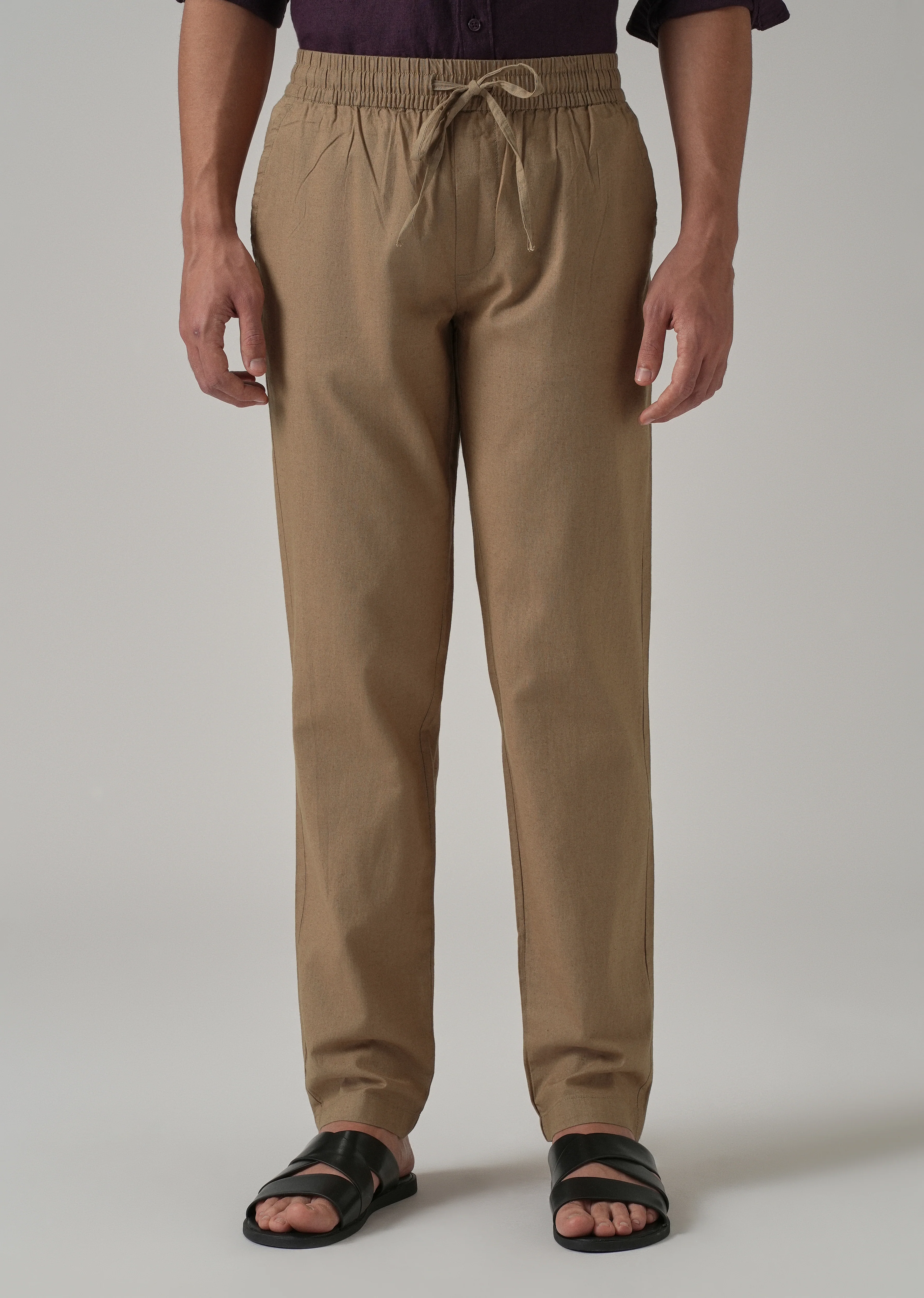 Drawstring Beige Linen Pant - Image 3