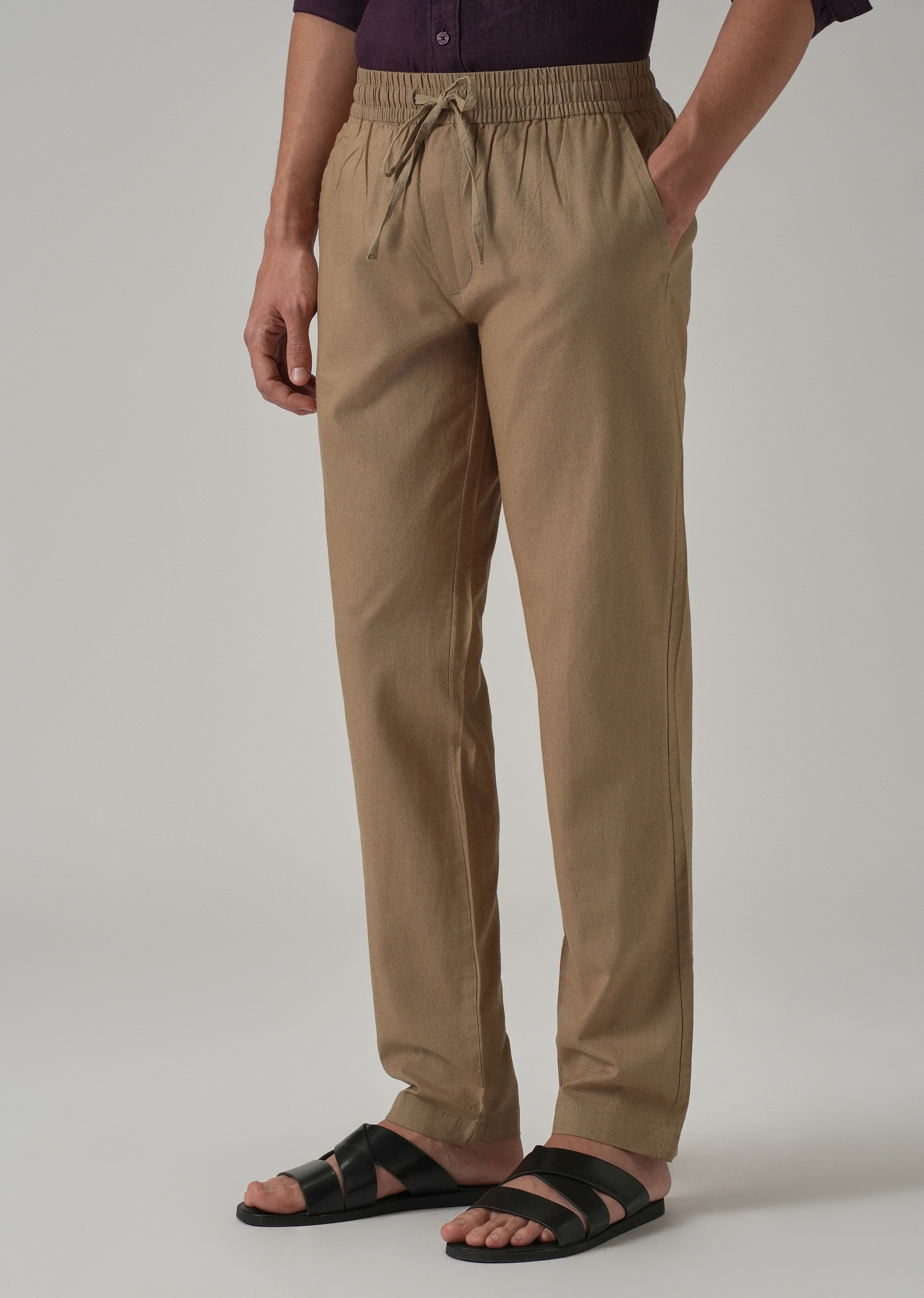 Drawstring Beige Linen Pant - Image 4