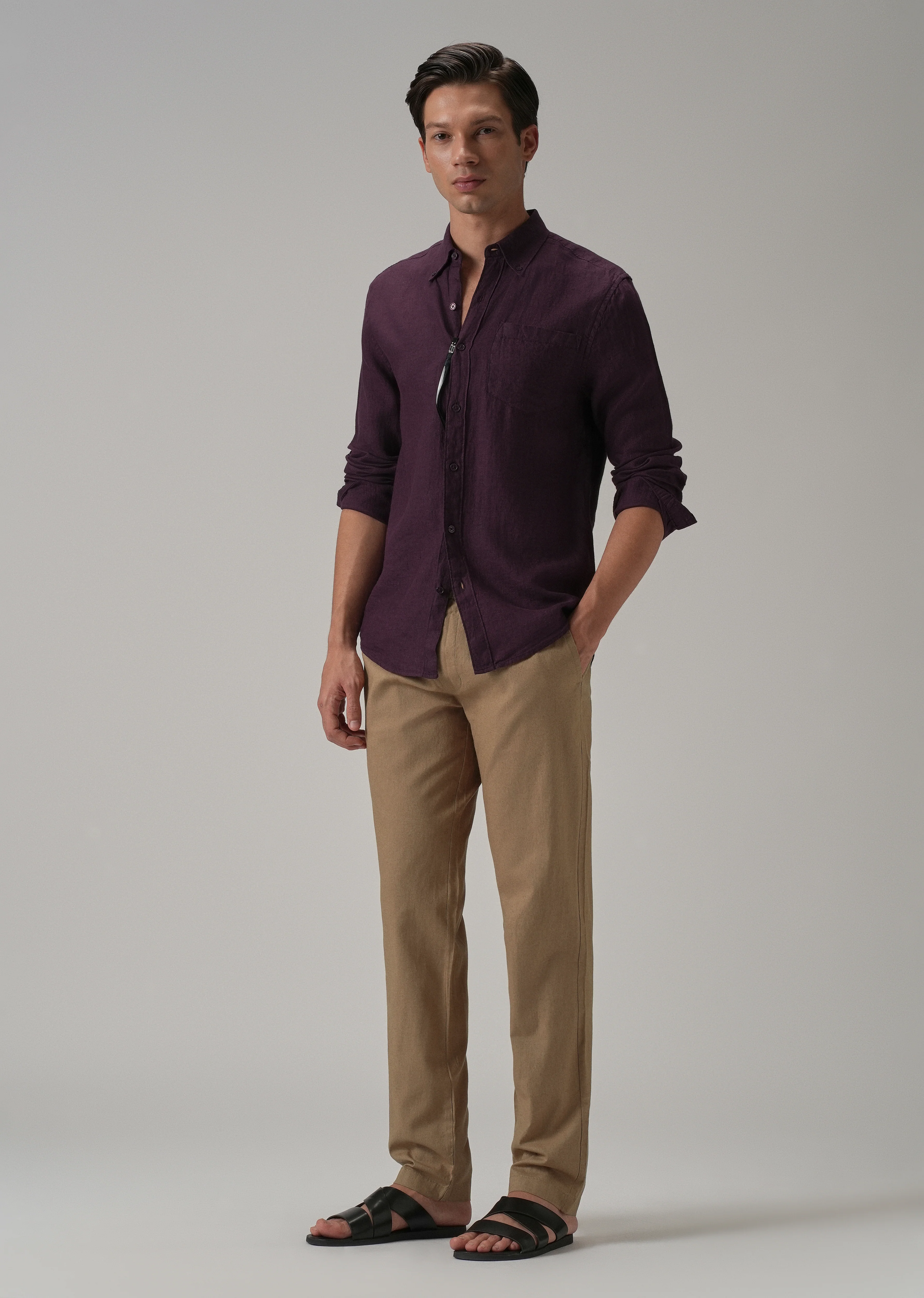 Drawstring Beige Linen Pant - Image 6