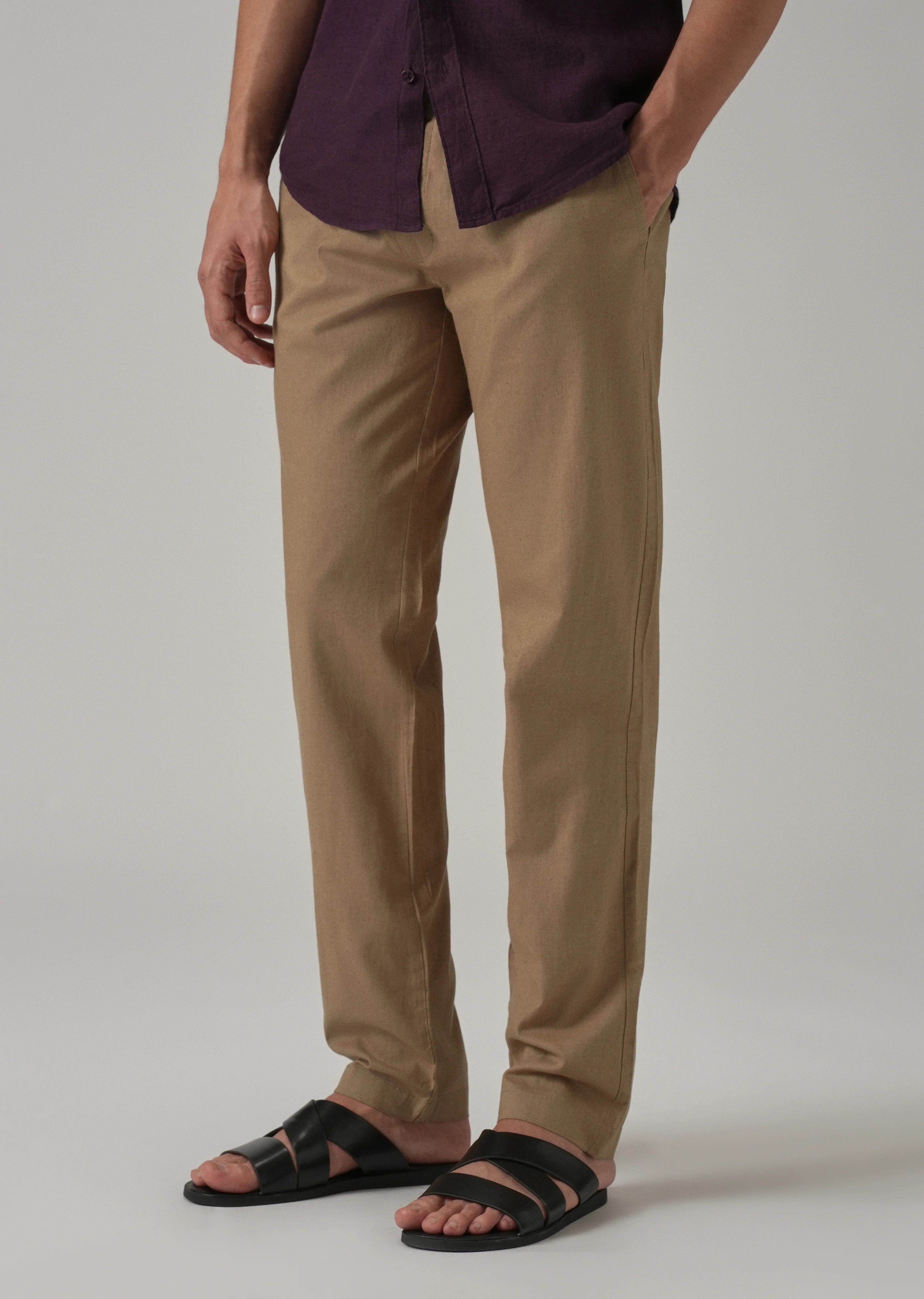 Drawstring Beige Linen Pant - Image 7