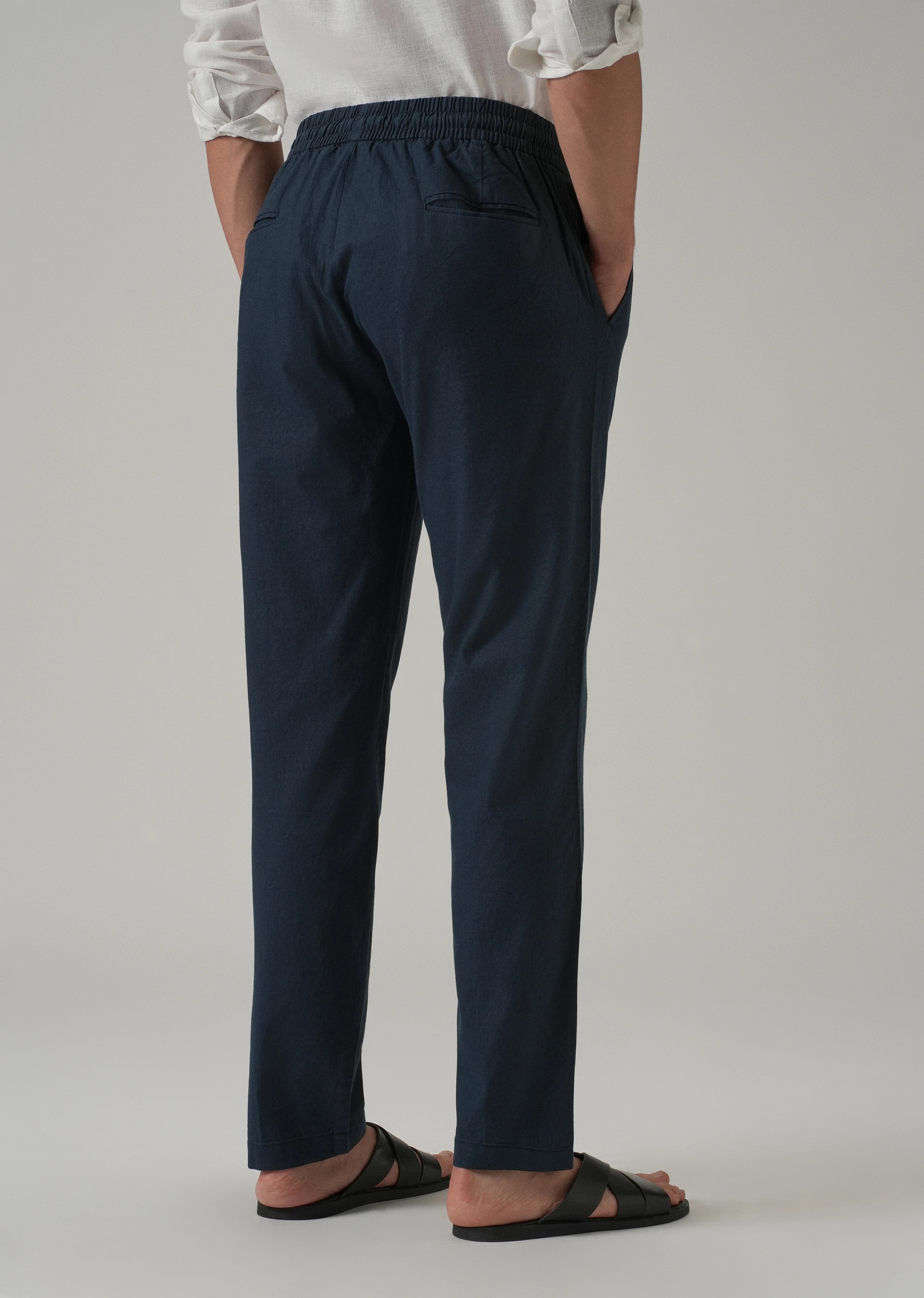 Drawstring Blue Linen Pant - Image 2