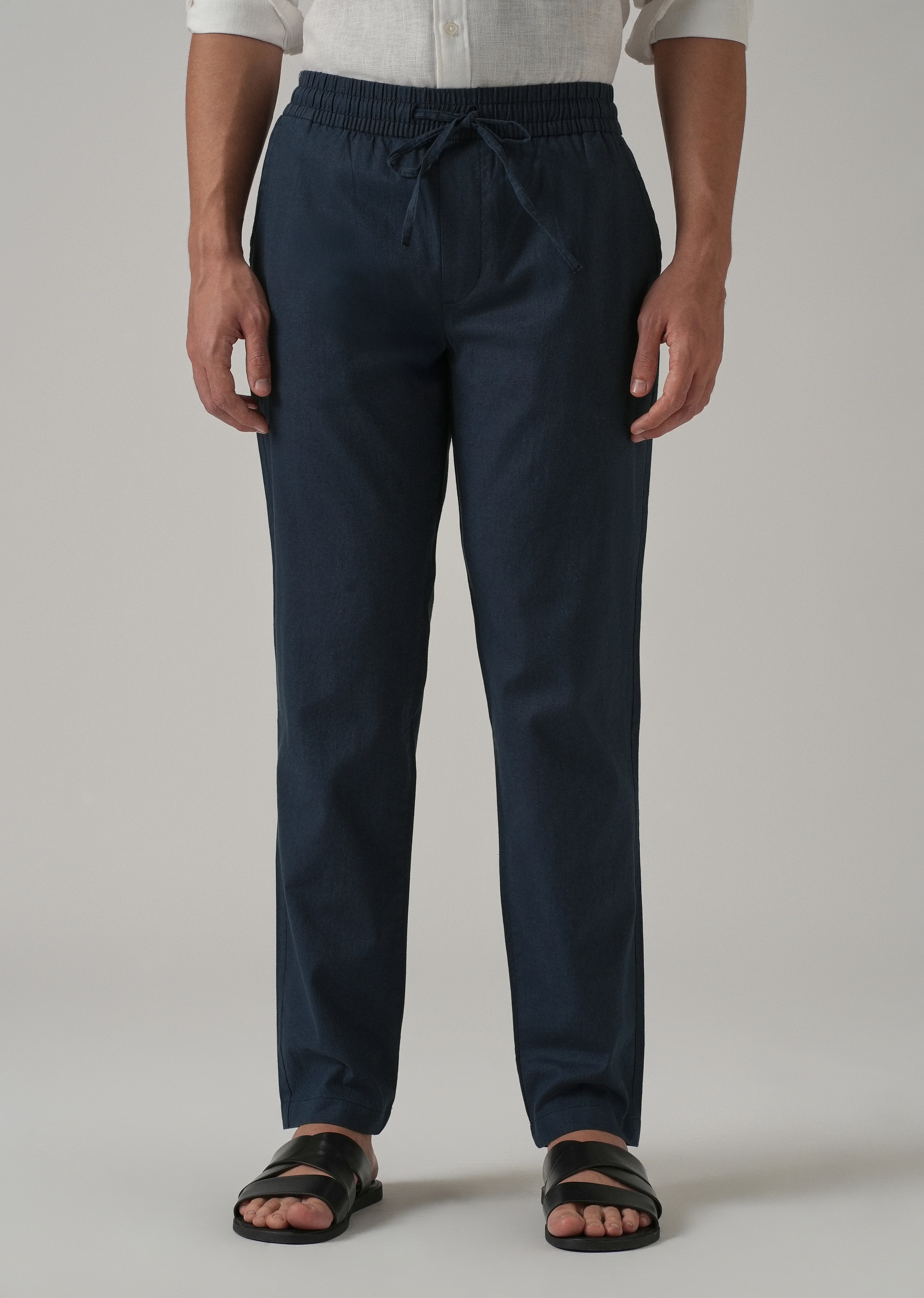 Drawstring Blue Linen Pant - Image 3