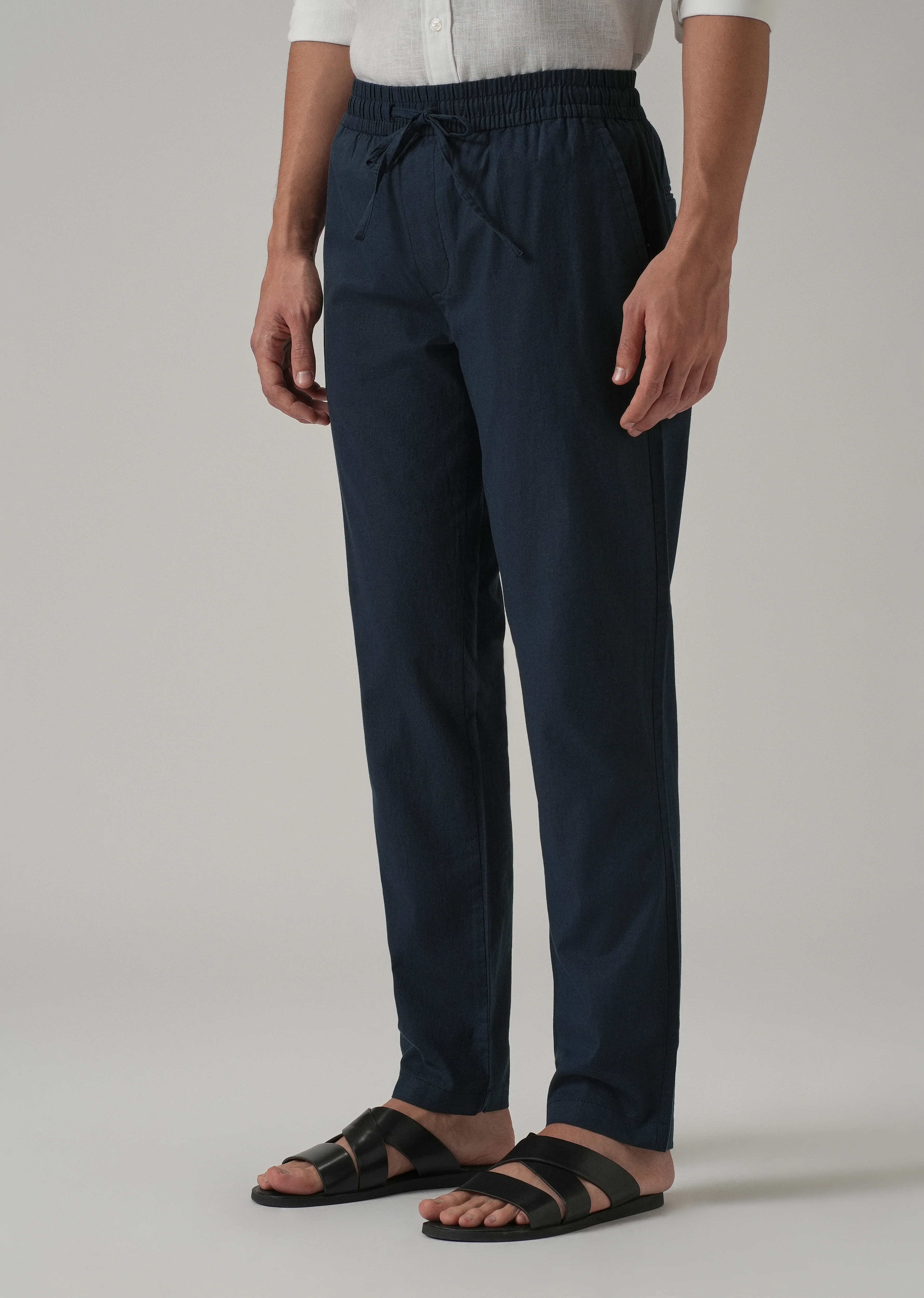 Drawstring Blue Linen Pant - Image 4