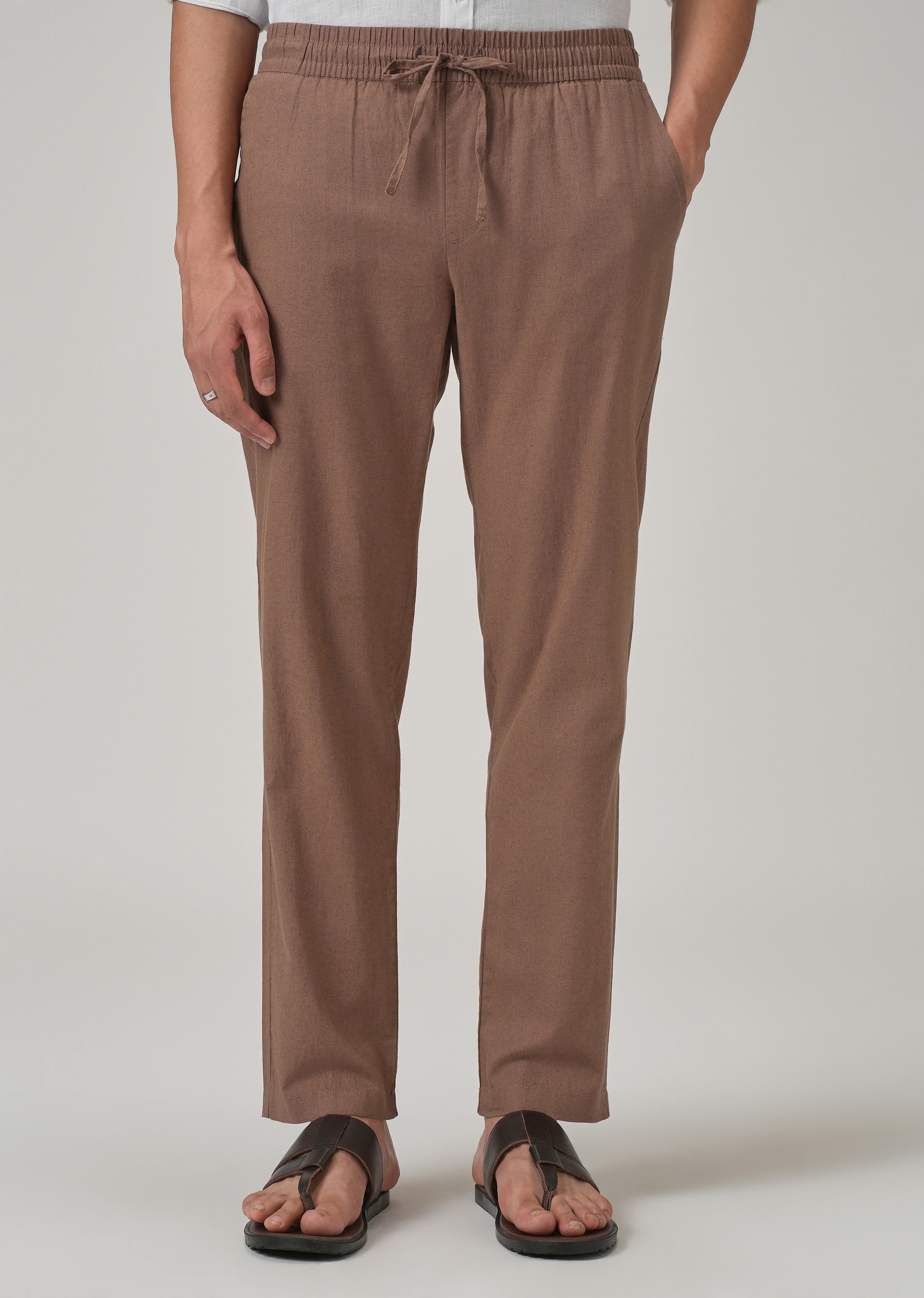 Drawstring Brown Linen Pant - Image 3