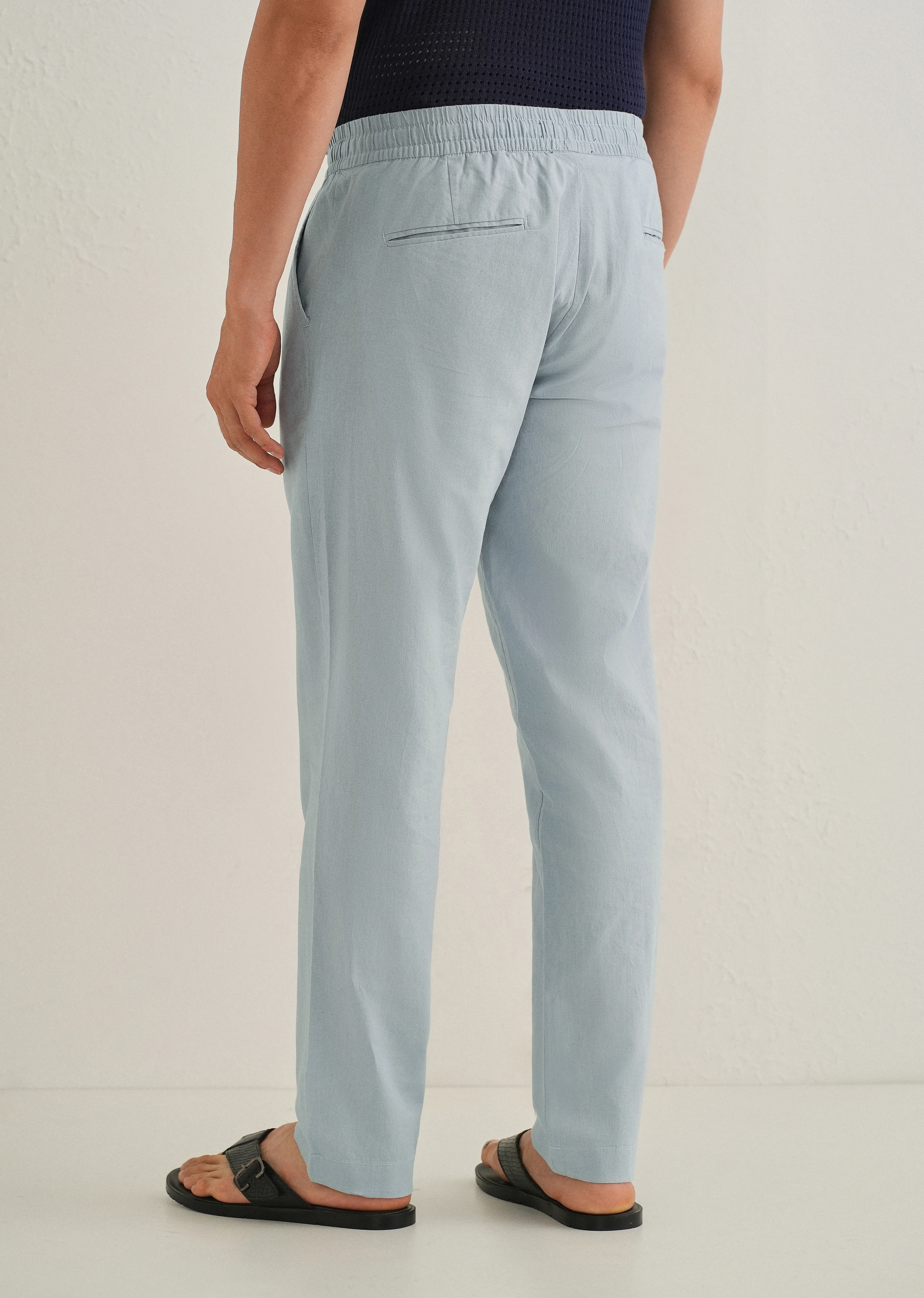 Drawstring Light Blue Linen Pant - Image 3