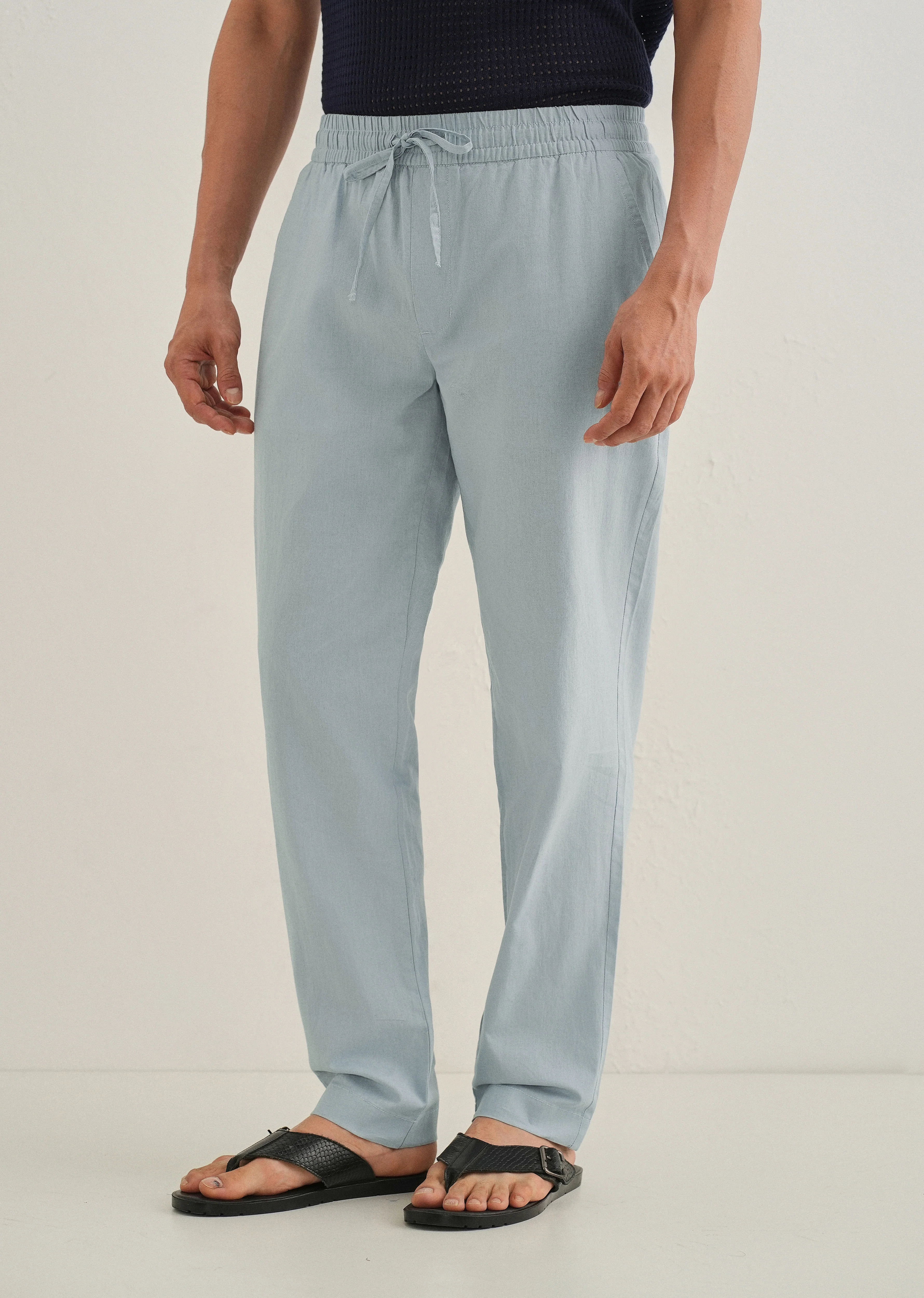 Drawstring Light Blue Linen Pant - Image 5