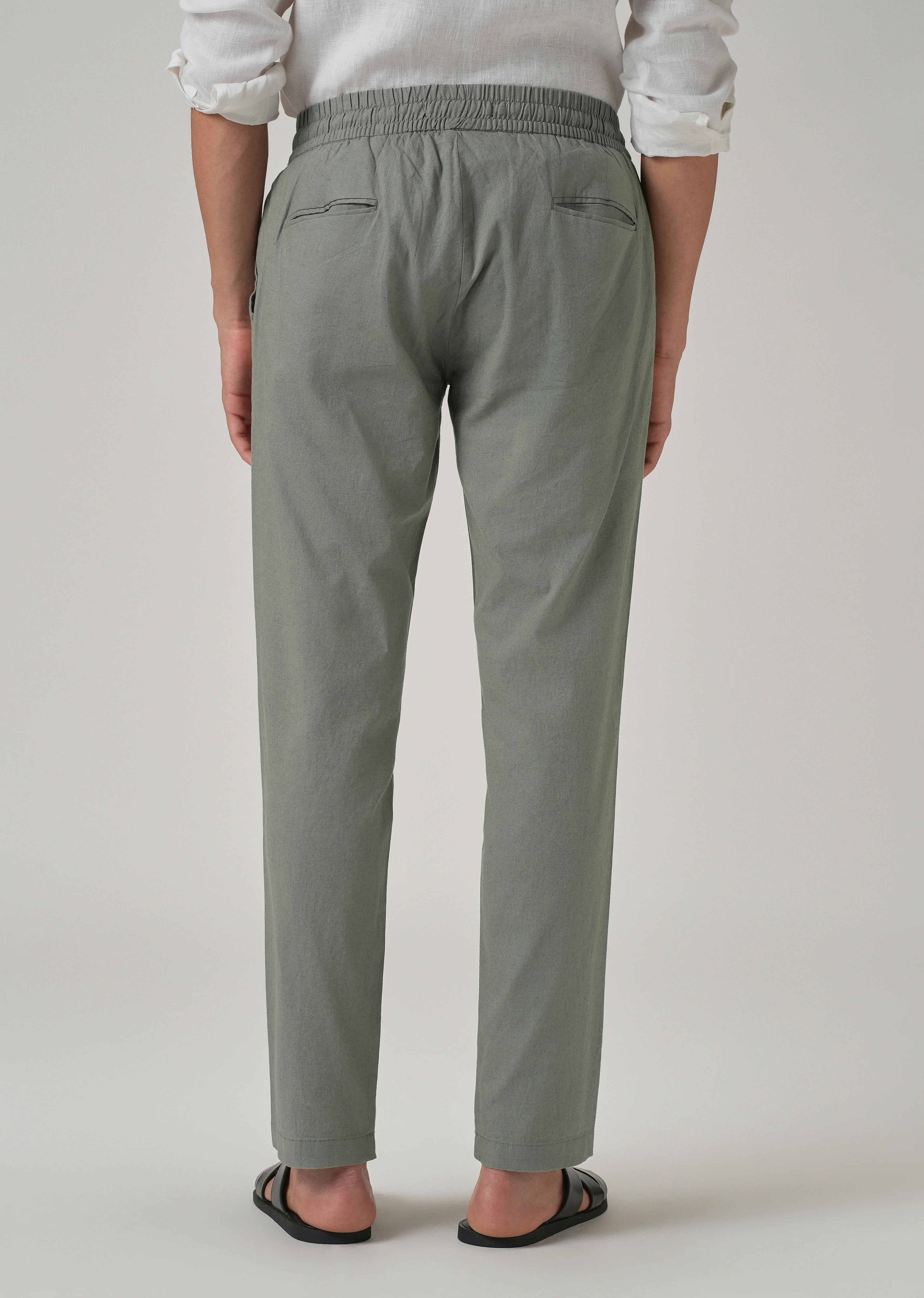 Drawstring Olive Grey Linen Pant - Image 2