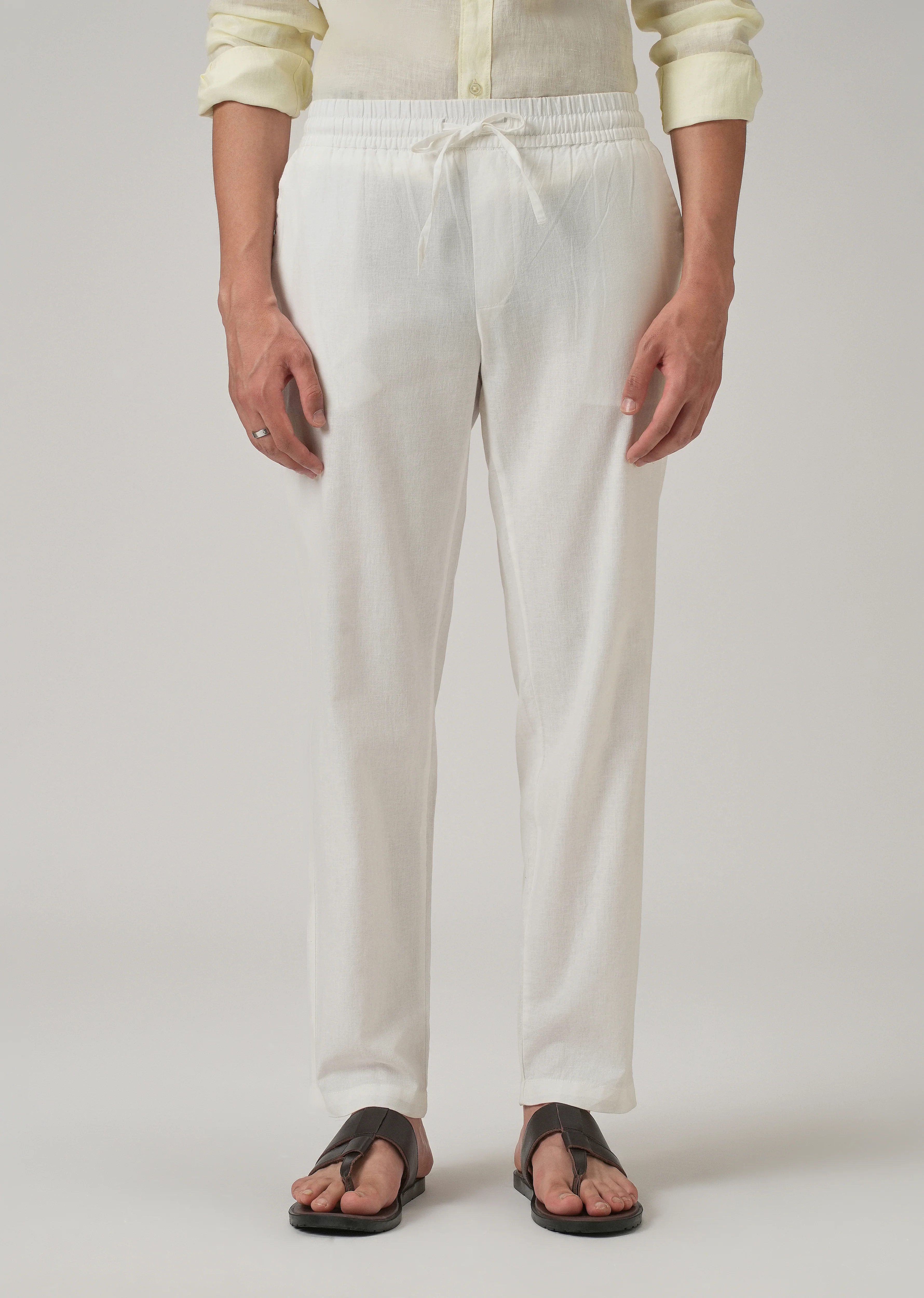 Drawstring White Linen Pant - Image 3