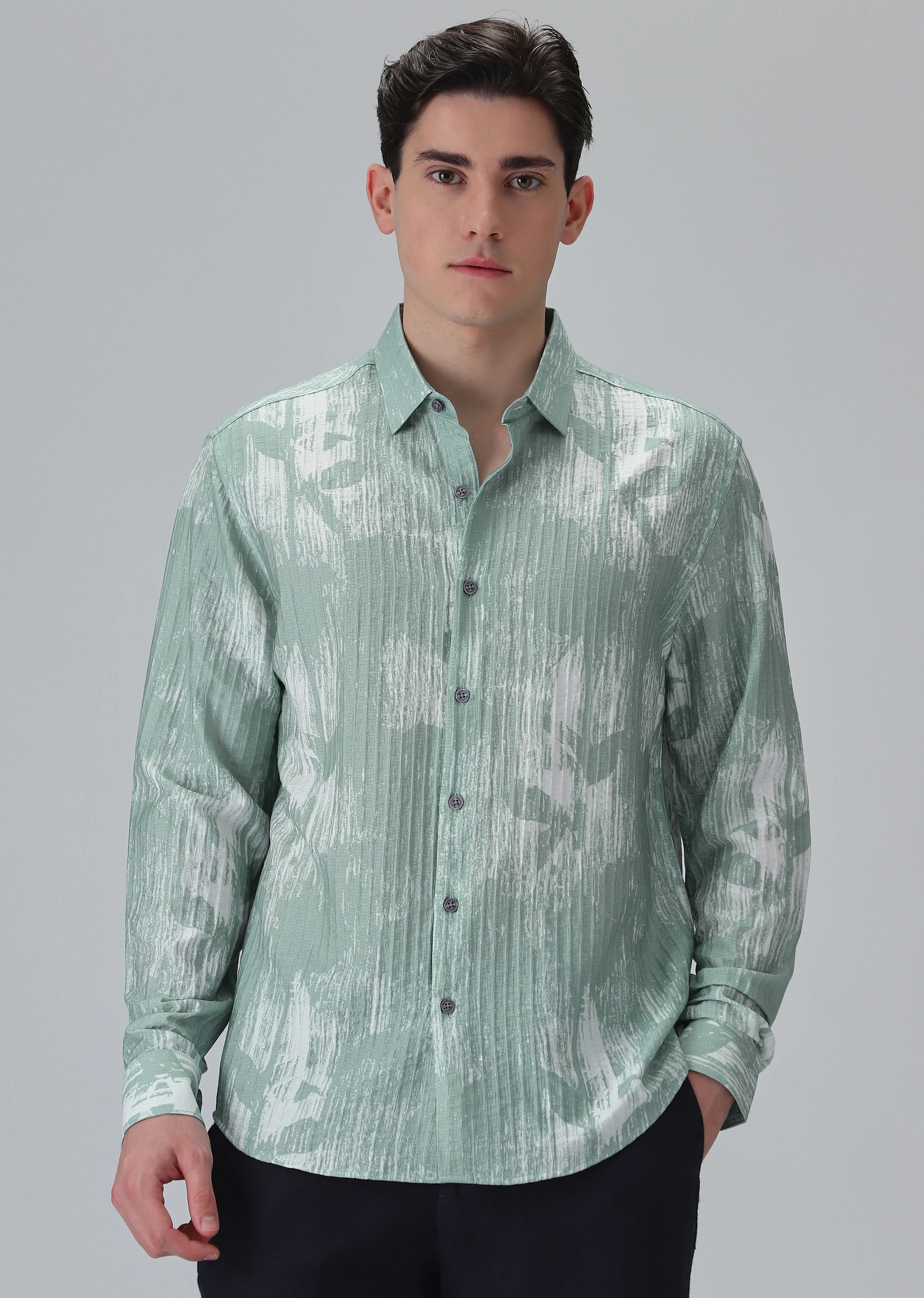 Dual Tone  Green Printed Shirt - Image 3