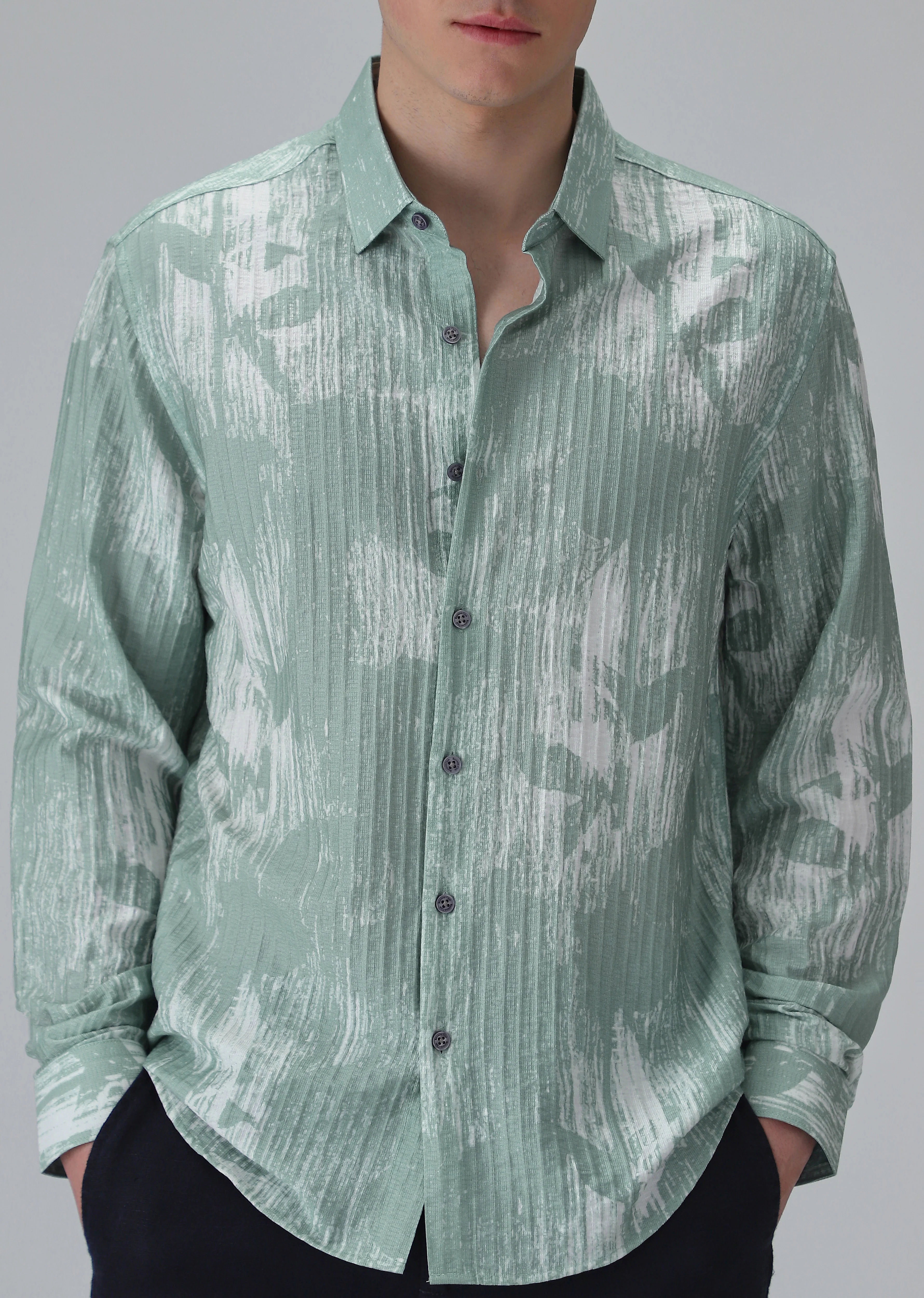 Dual Tone  Green Printed Shirt - Image 7