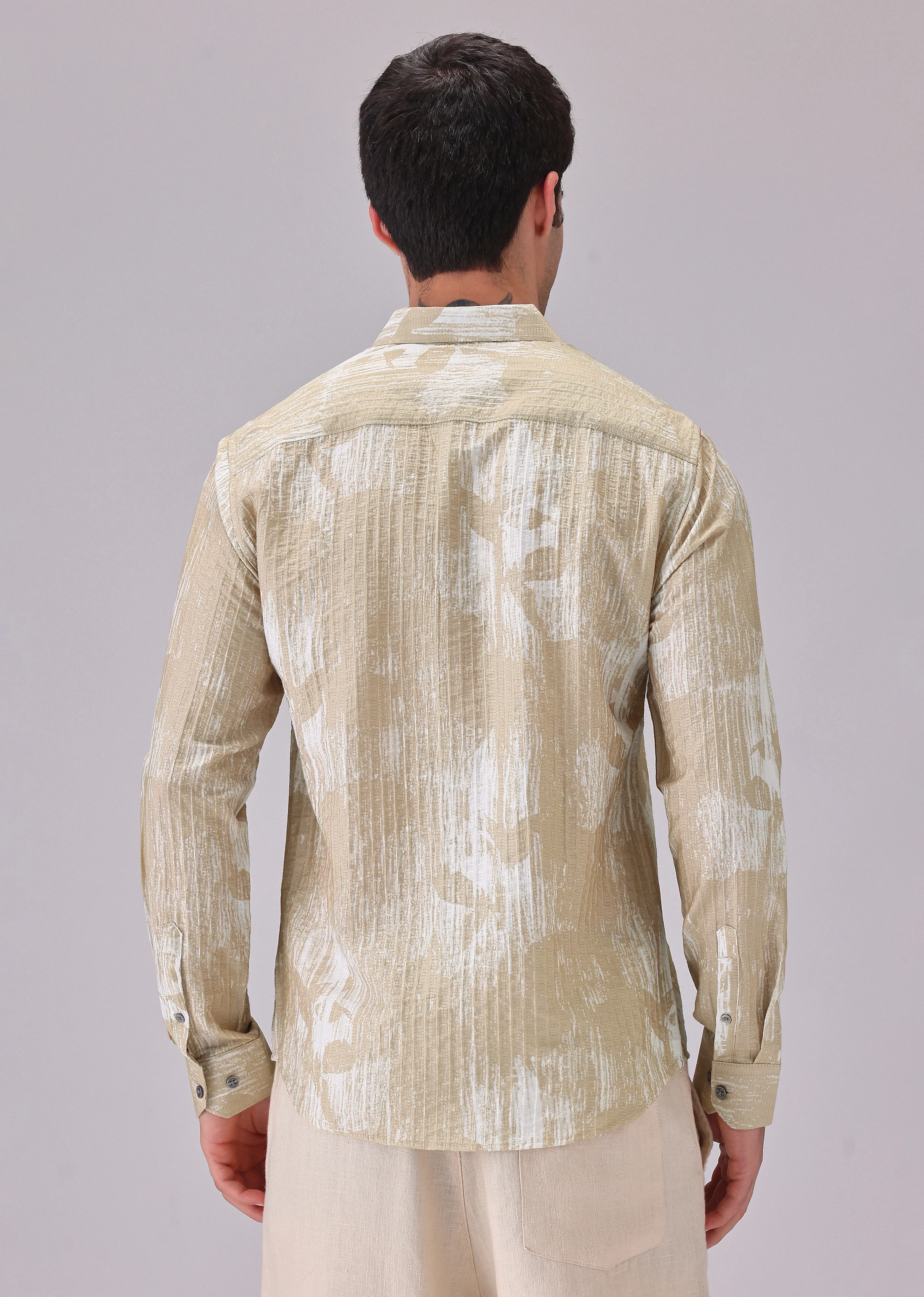 Dual Tone Beige Printed Shirt - Image 2