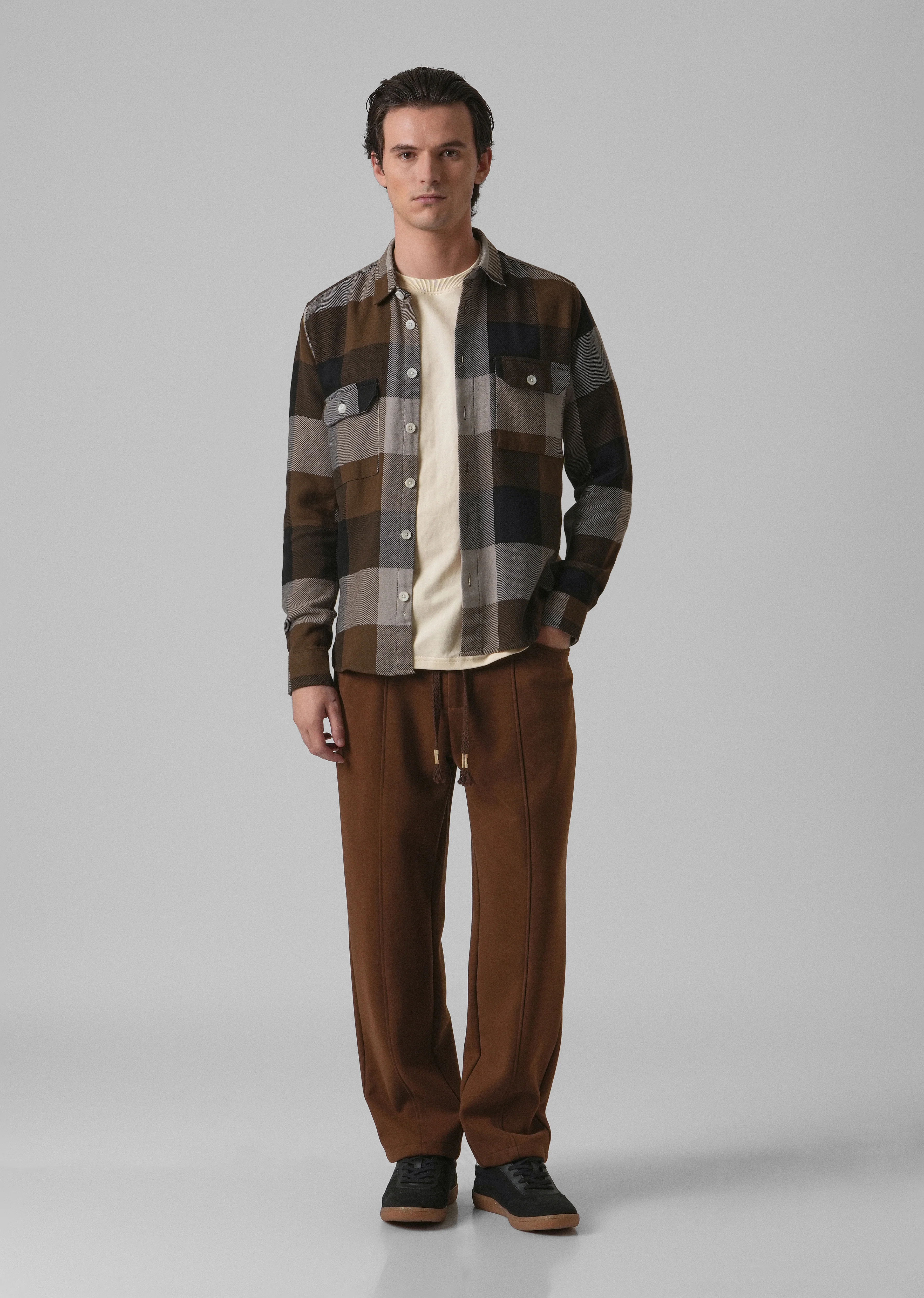 Dusky Brown Brushed Cotton Check Shirt - Image 6