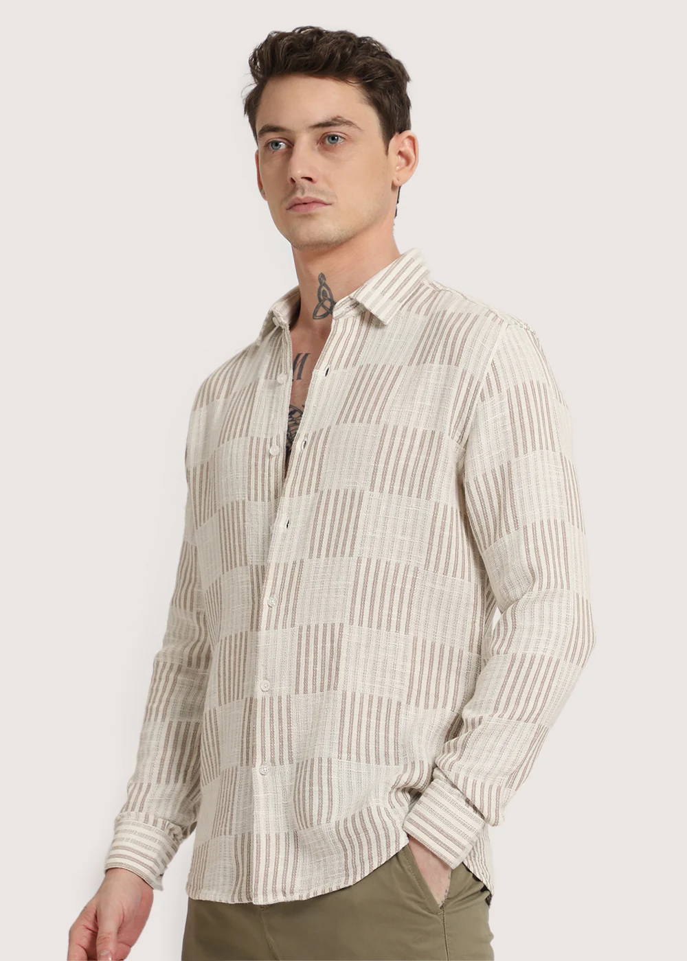 Dusty Brown Checker Textured Shirt - Image 2