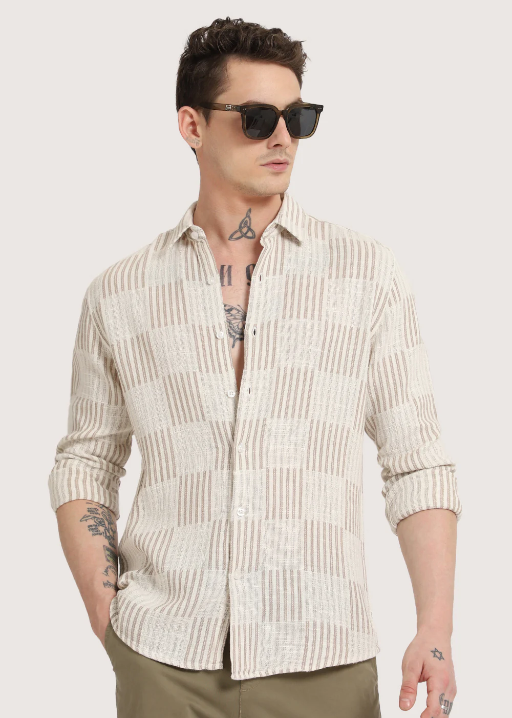 Dusty Brown Checker Textured Shirt - Image 4