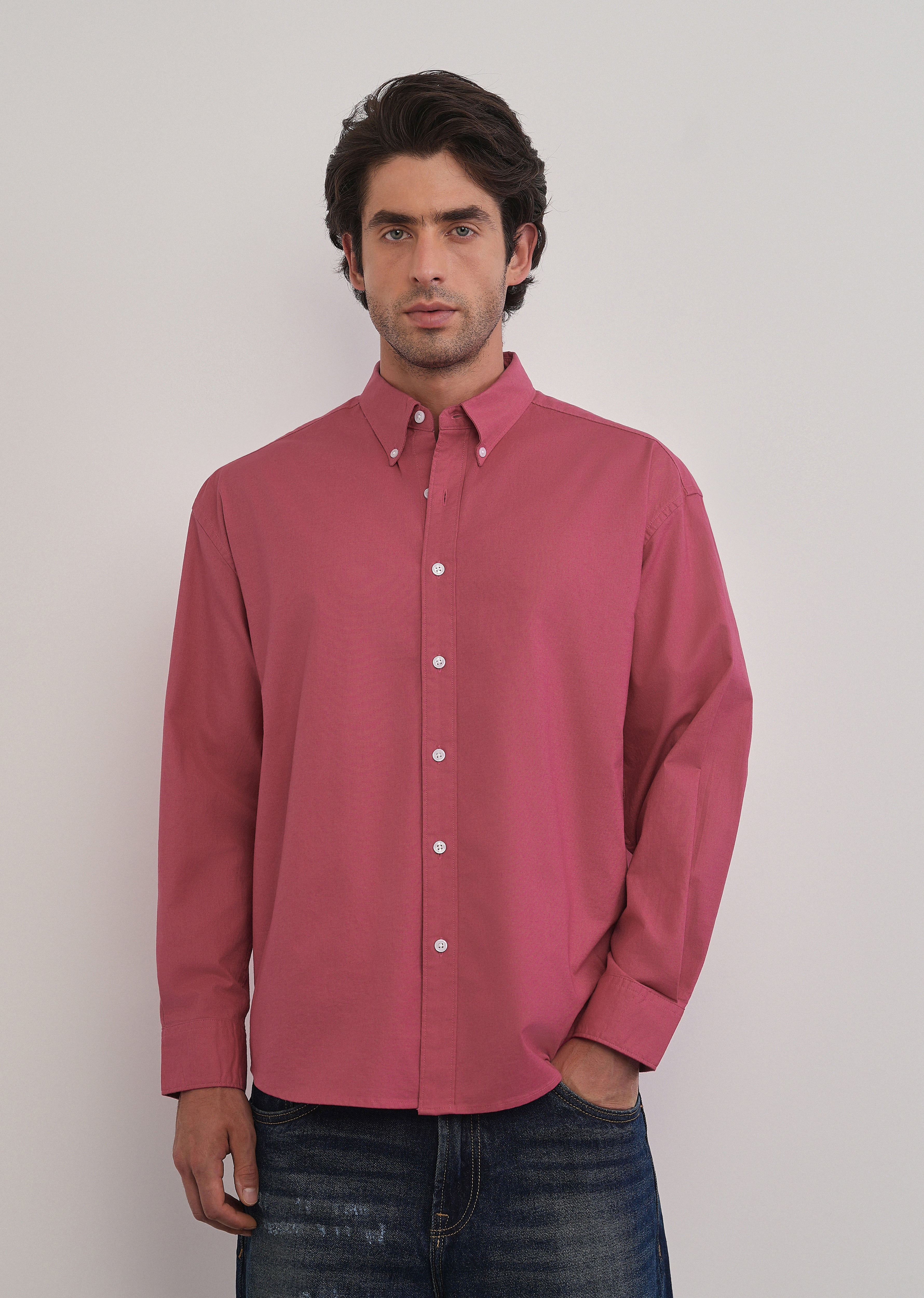Dusty Rose Cotton Stretch Oversized Shirt - Image 3