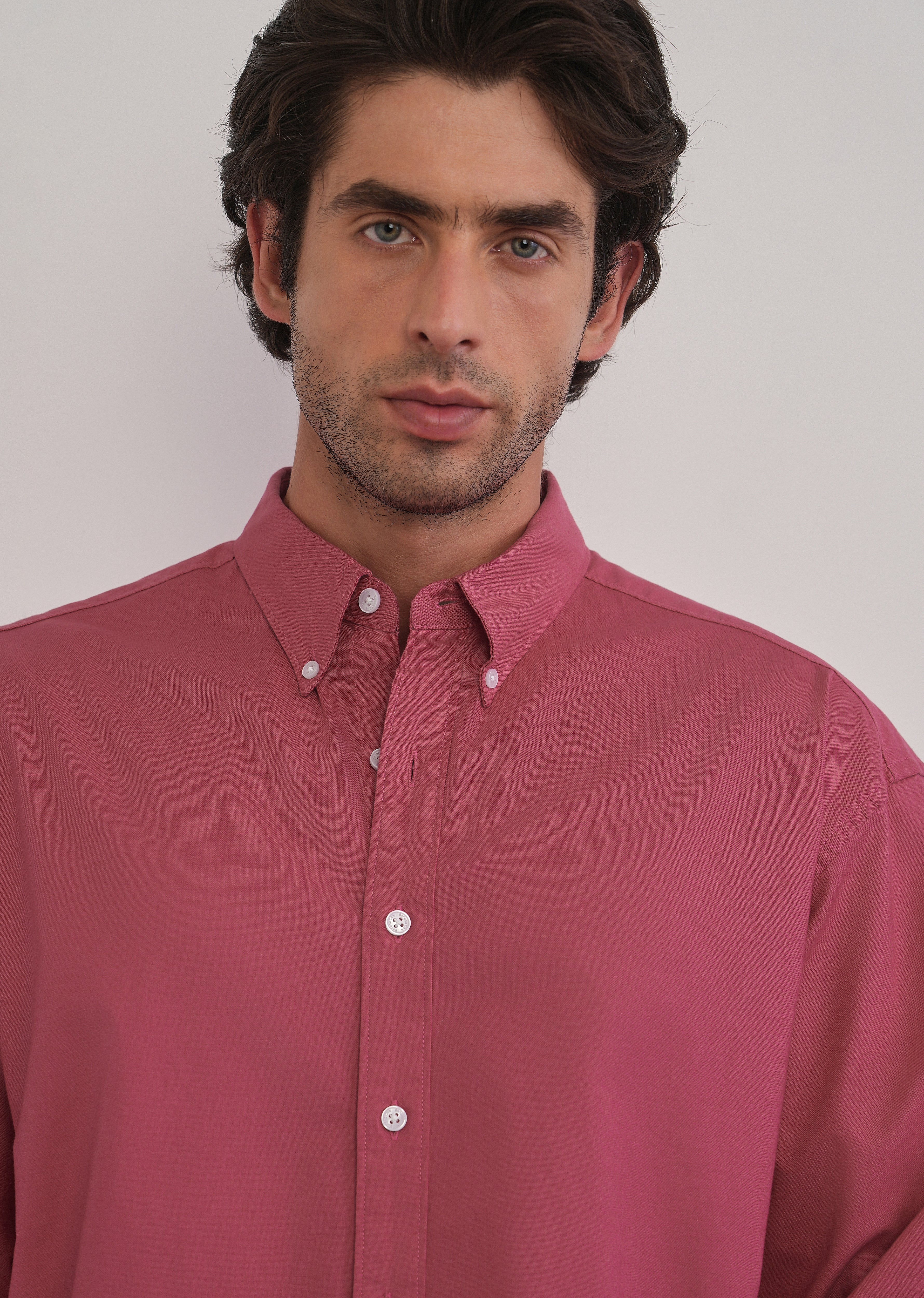 Dusty Rose Cotton Stretch Oversized Shirt - Image 5
