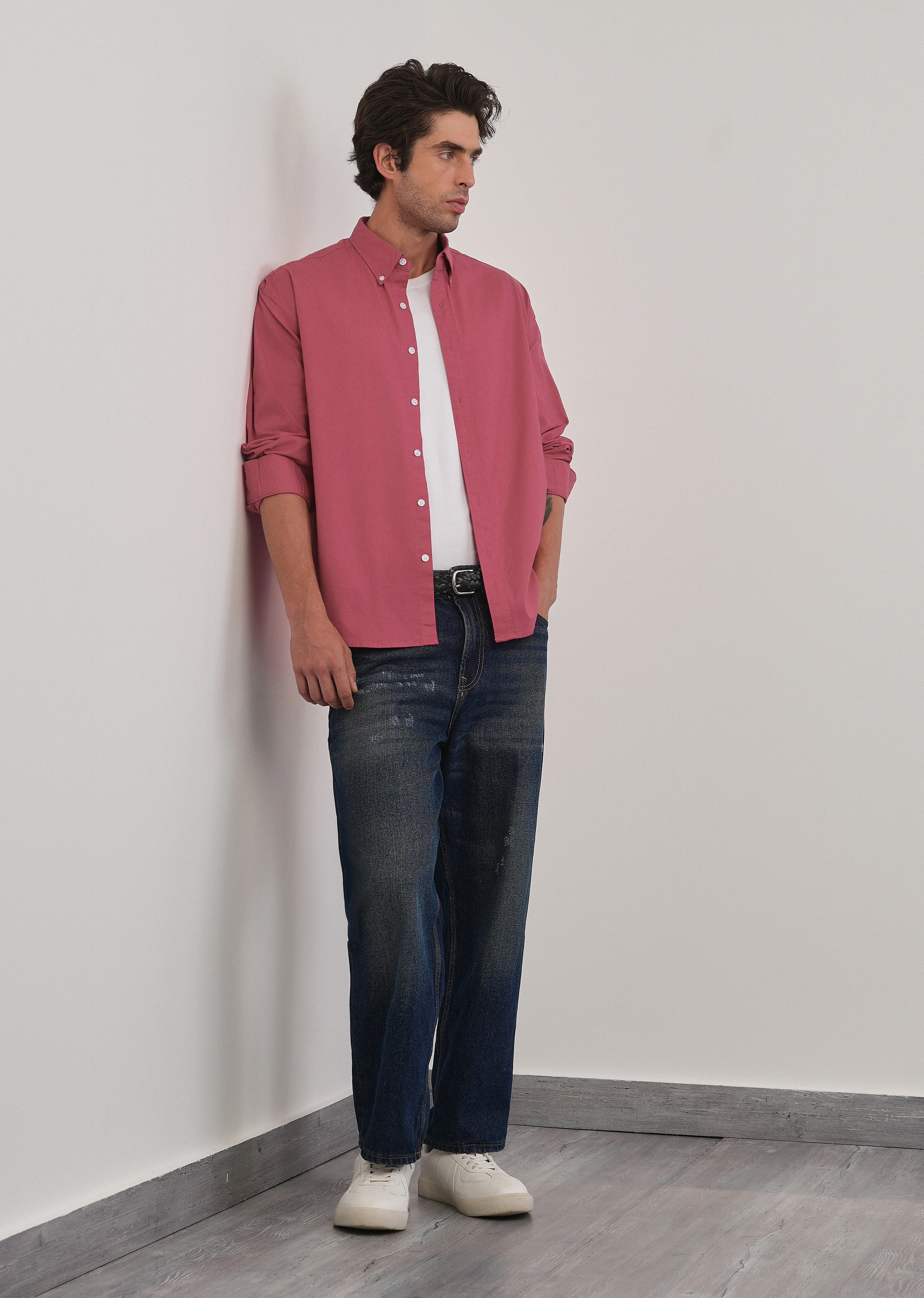 Dusty Rose Cotton Stretch Oversized Shirt - Image 6