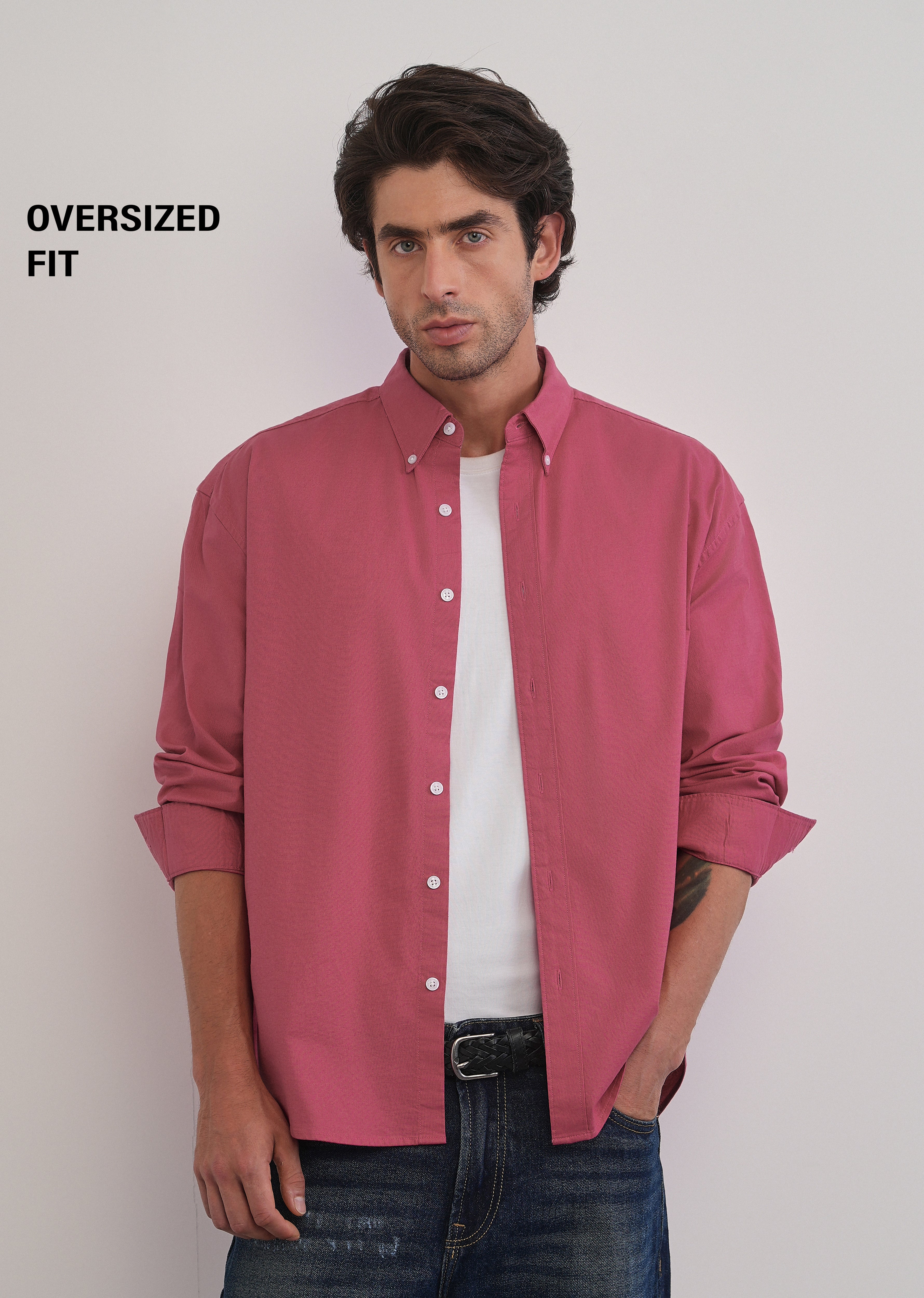 Dusty Rose Cotton Stretch Oversized Shirt - Image 7