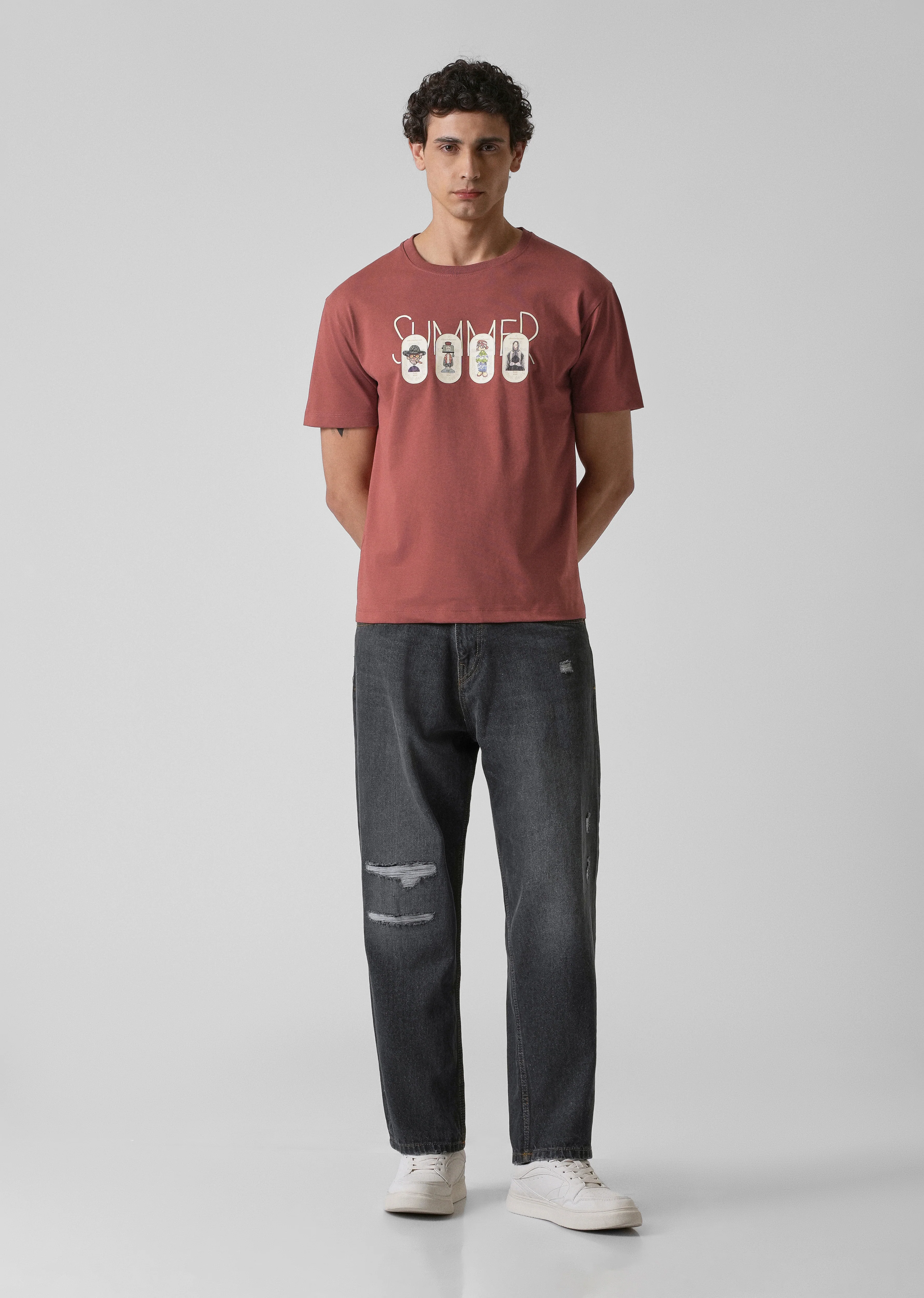 Dusty Rose Printed Slim Fit T-shirt - Image 6
