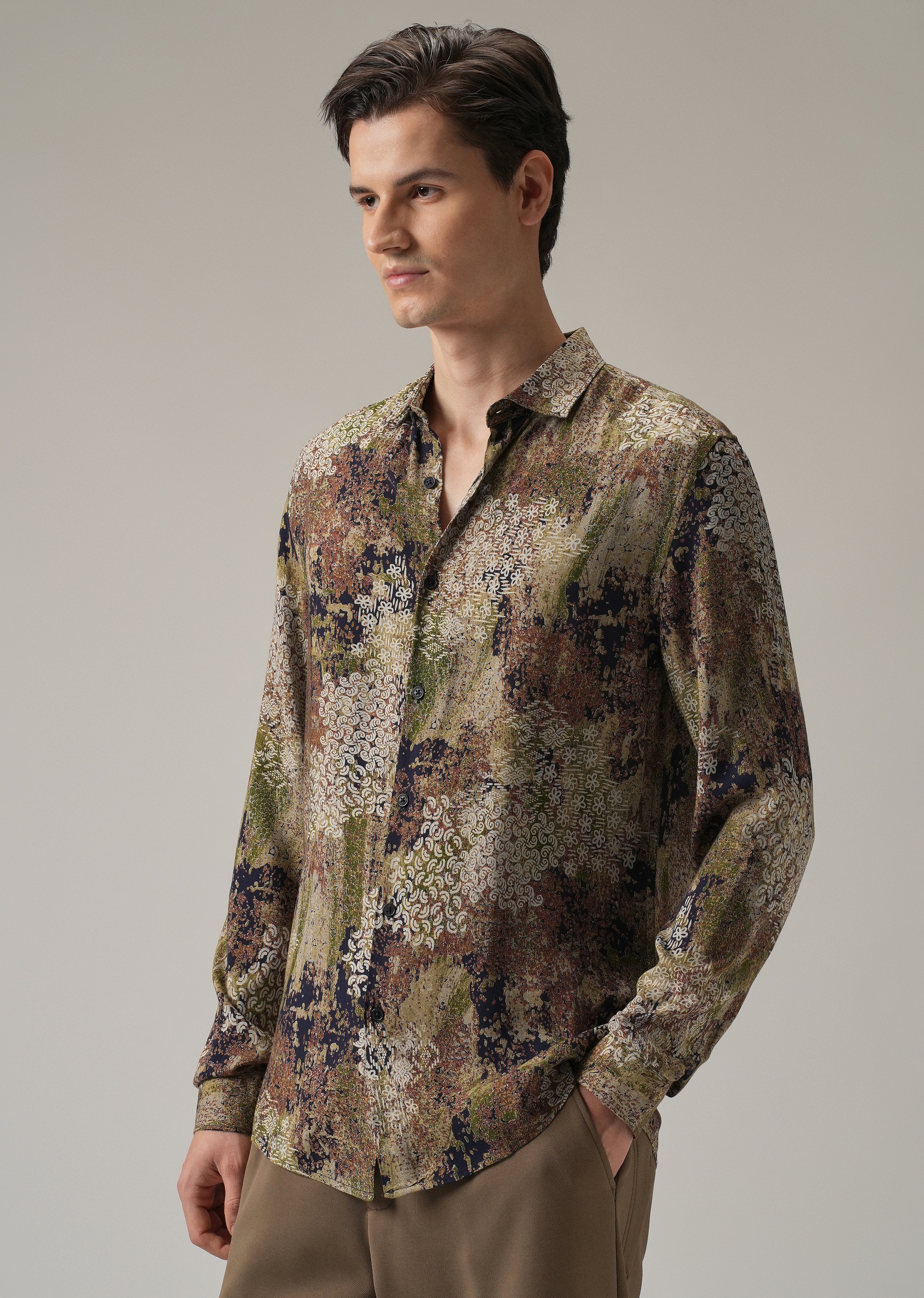 Earthen Camo Print Feather Shirt - Image 3