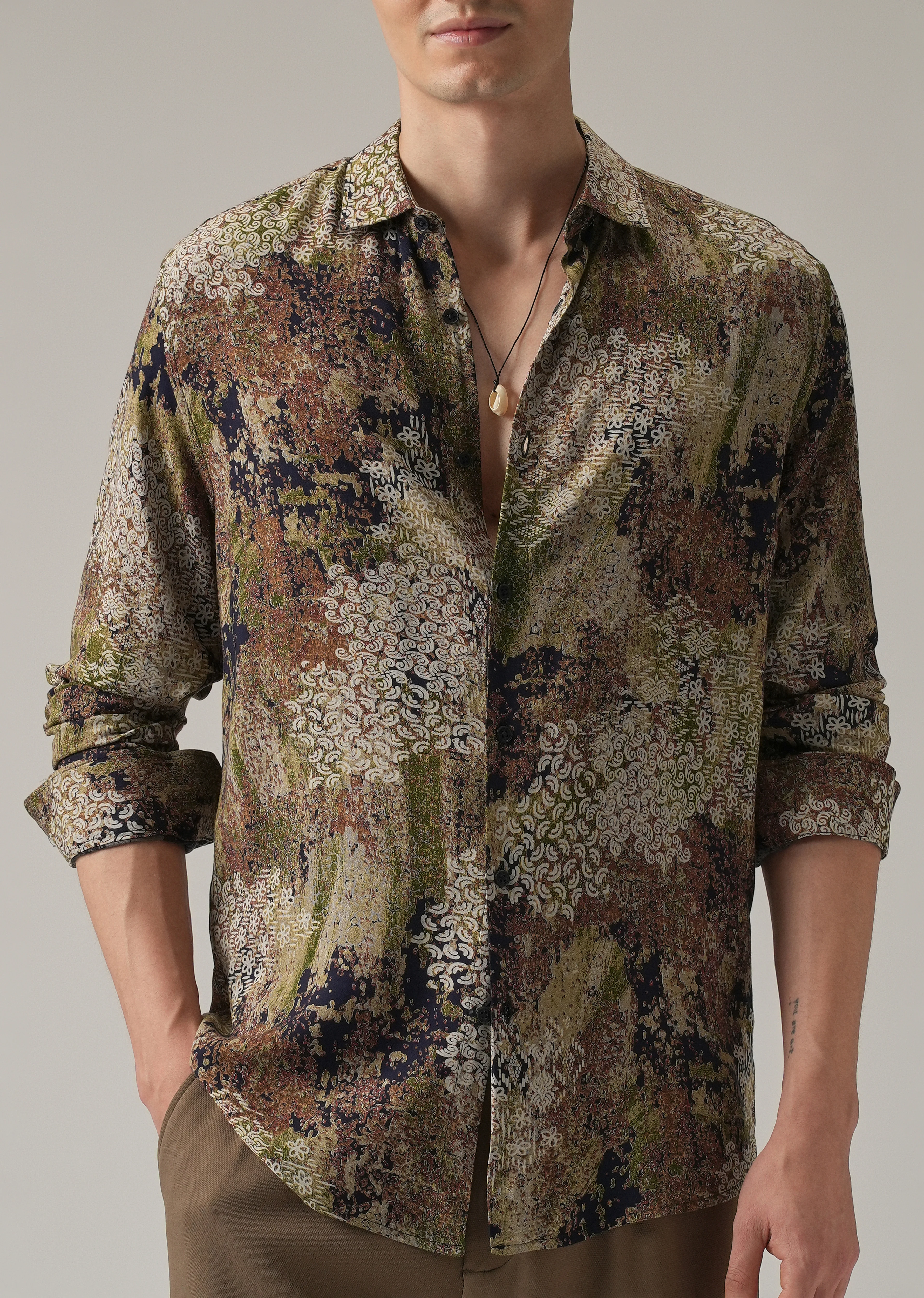 Earthen Camo Print Feather Shirt - Image 7