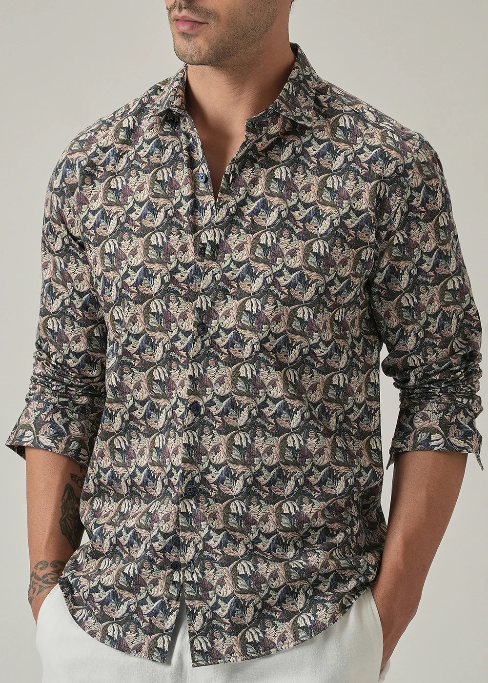 Earthy Leaf Print Shirt - Image 7