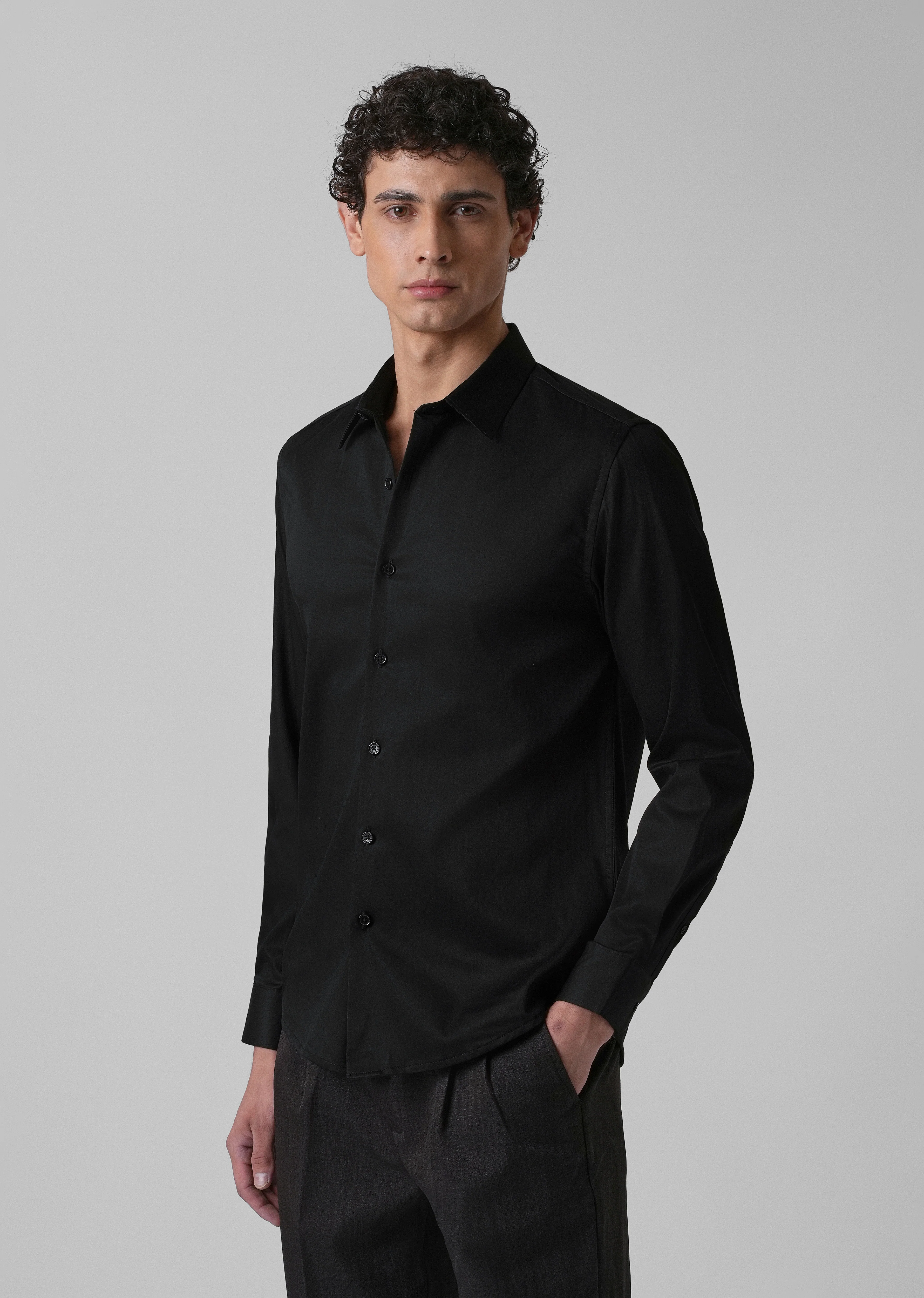 Ebony Black Plain Satin Shirt - Image 4