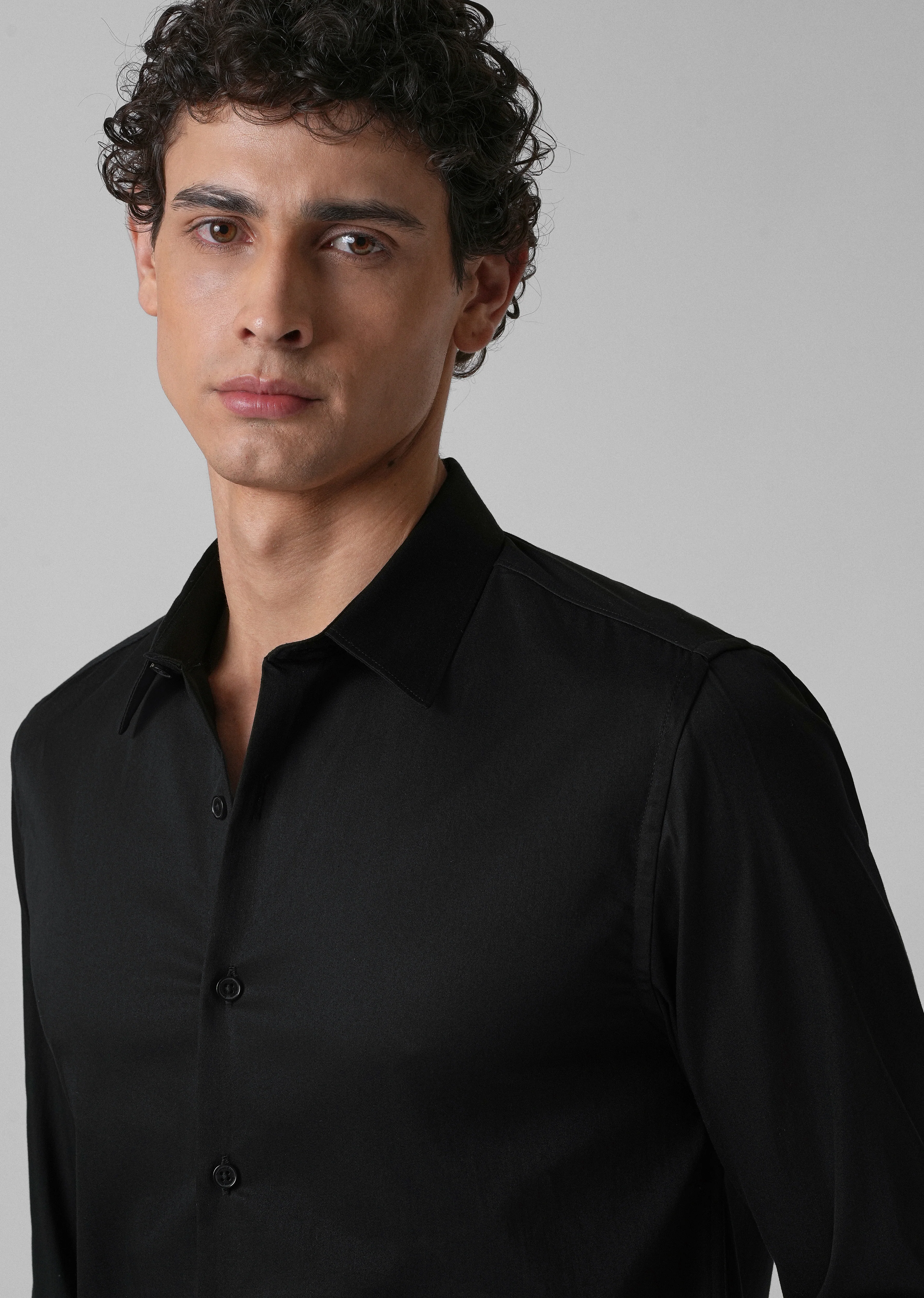 Ebony Black Plain Satin Shirt - Image 5