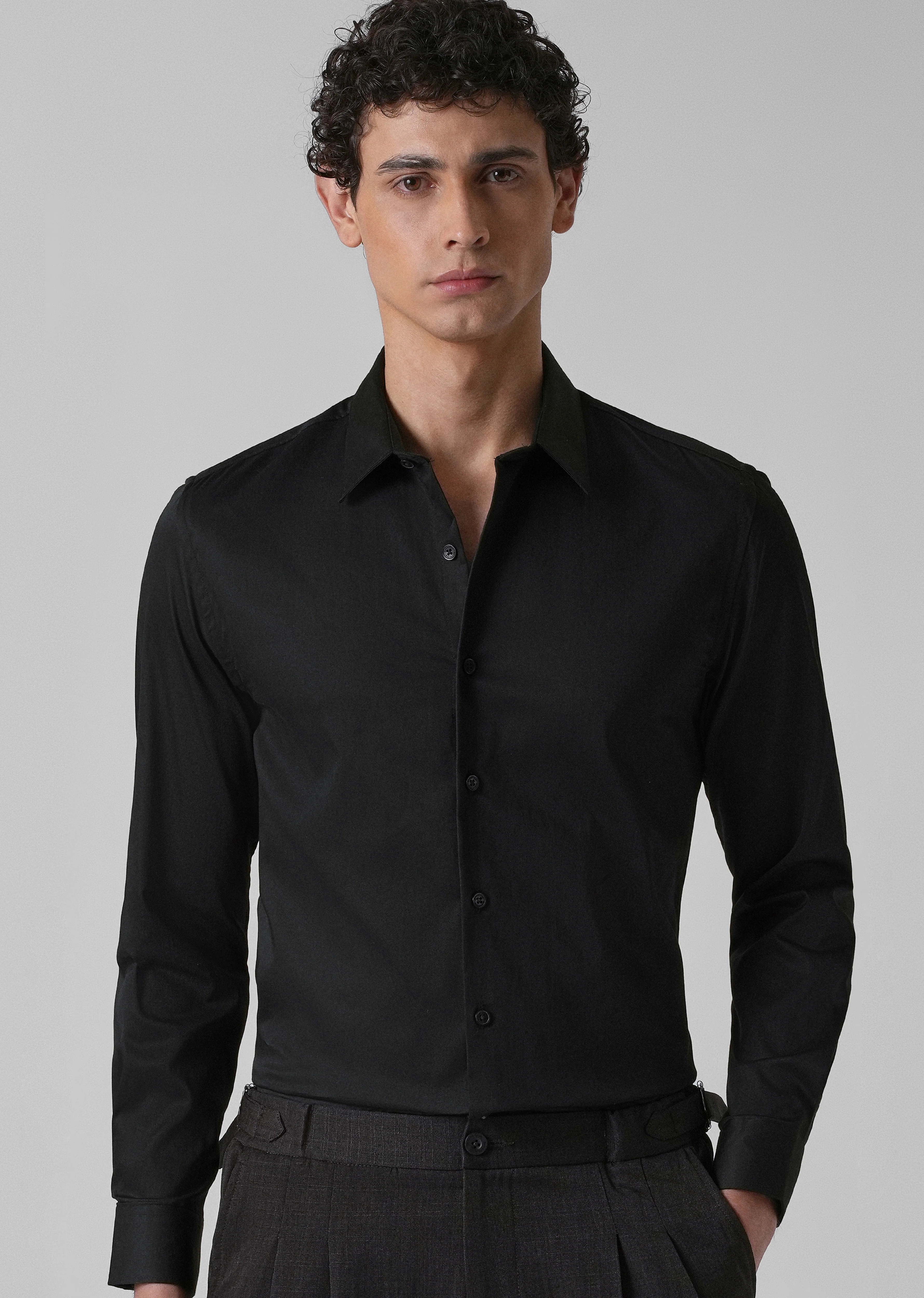 Ebony Black Plain Satin Shirt - Image 7