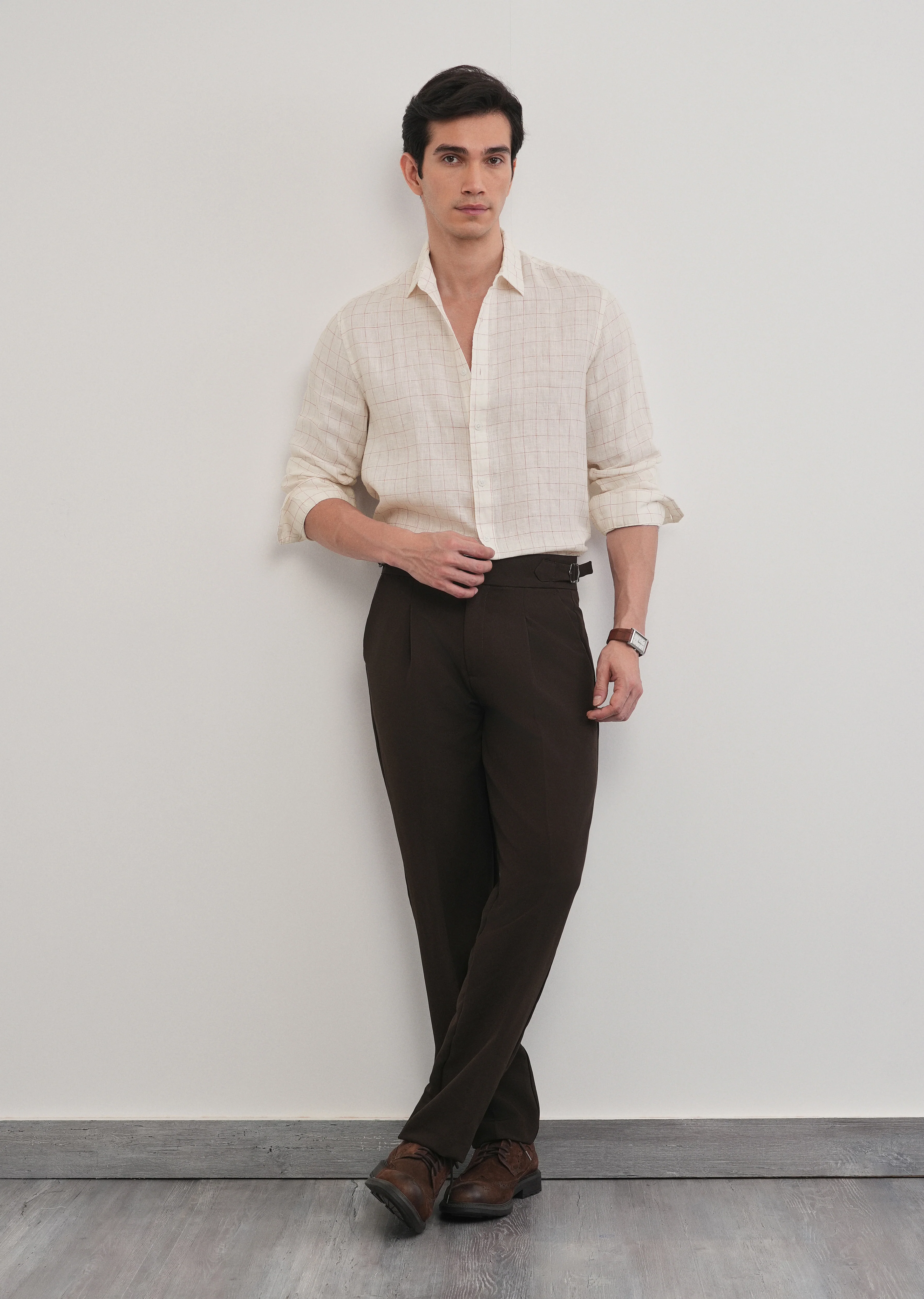 Ecru 100% Pure Linen Check Shirt - Image 11