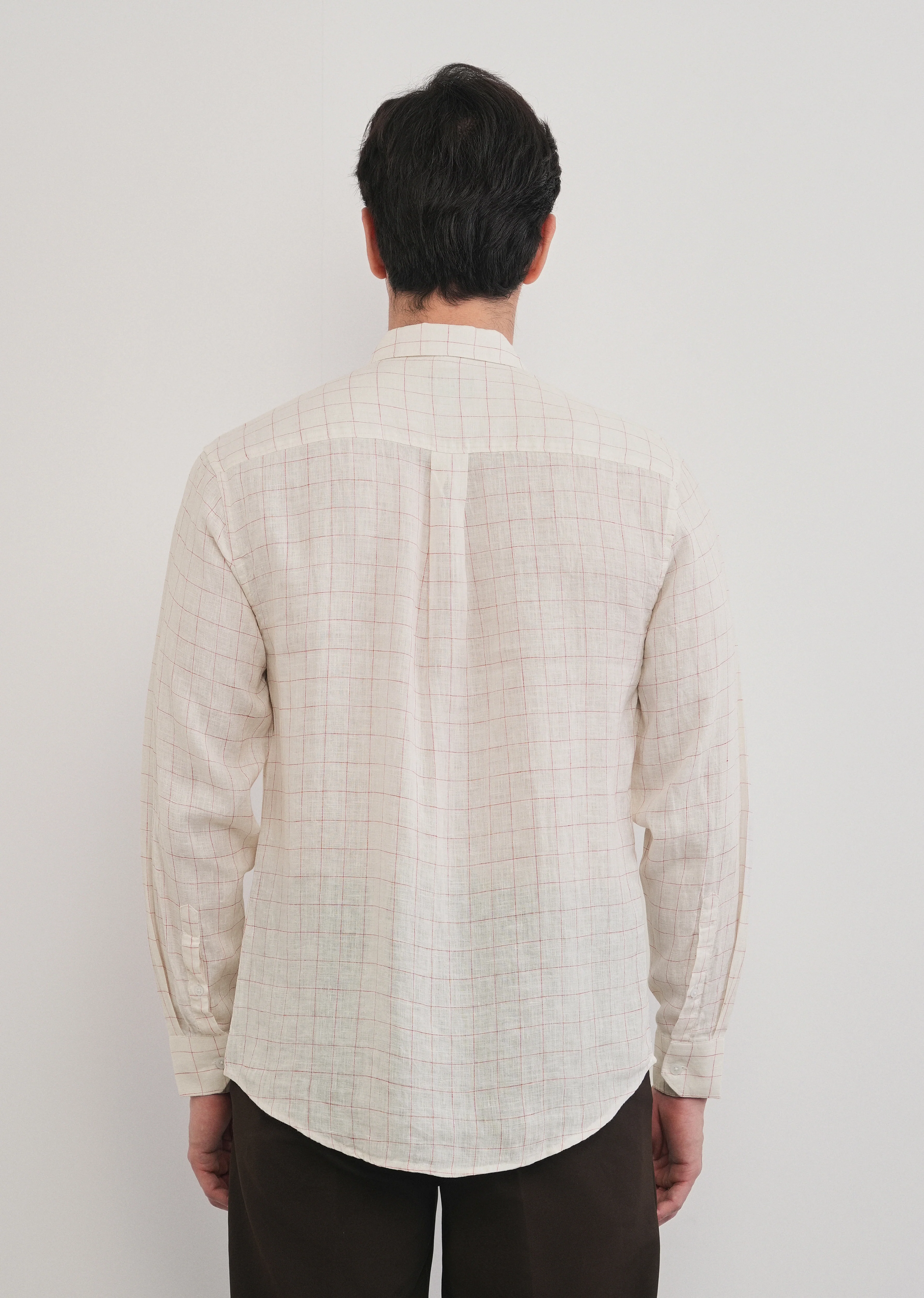 Ecru 100% Pure Linen Check Shirt - Image 5