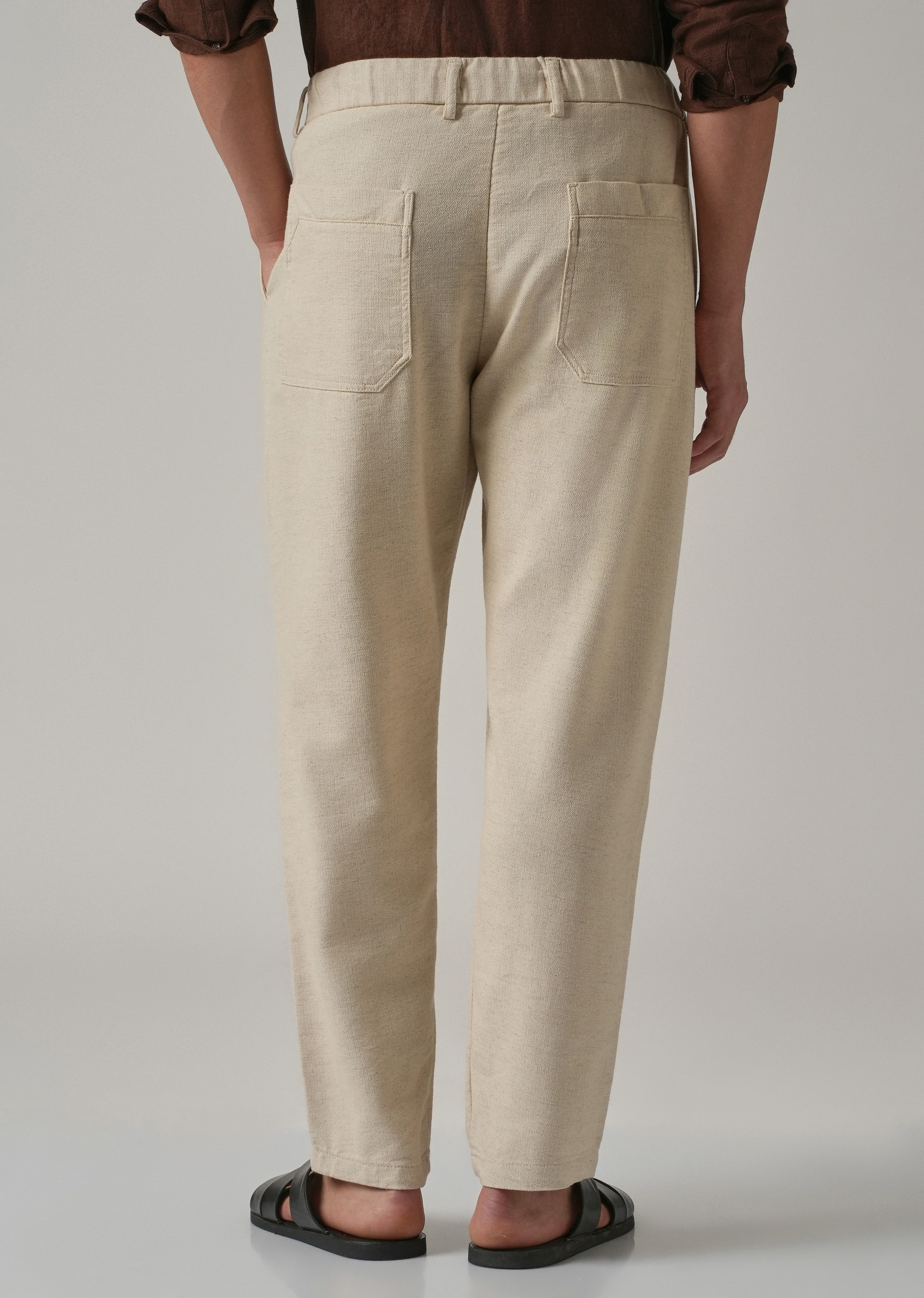 Ecru Beige Blended Linen Pant - Image 2