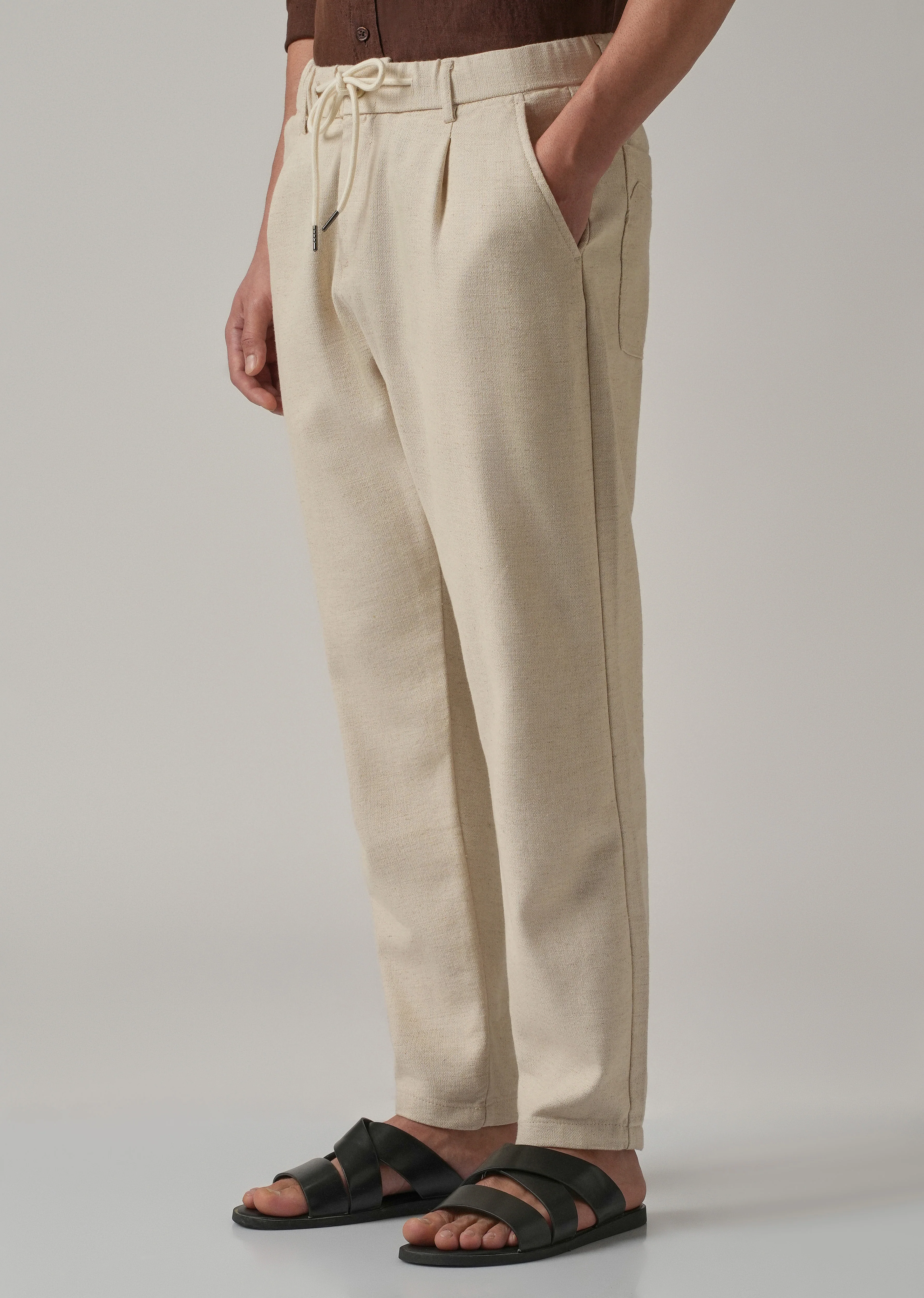 Ecru Beige Blended Linen Pant - Image 4