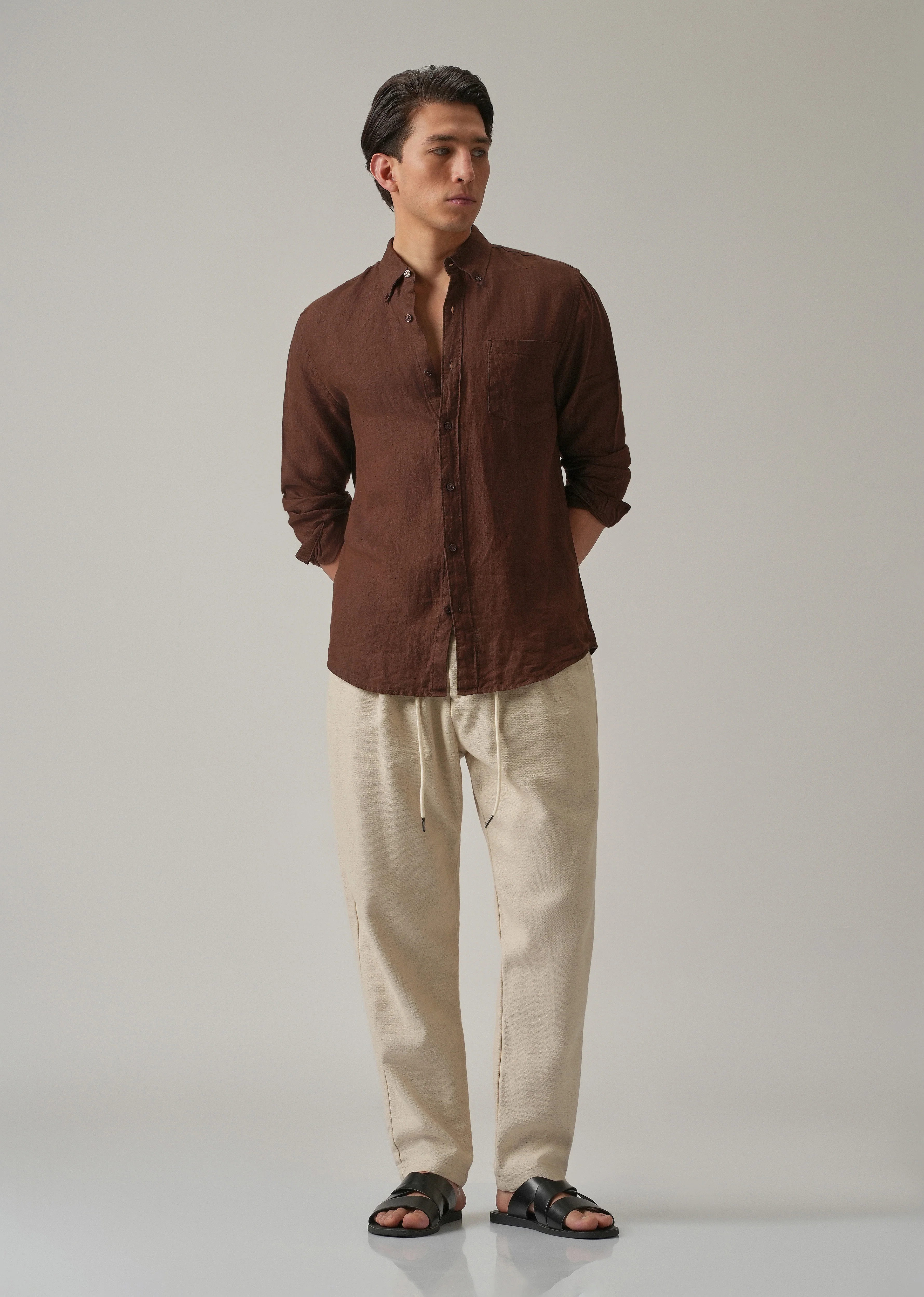 Ecru Beige Blended Linen Pant - Image 6