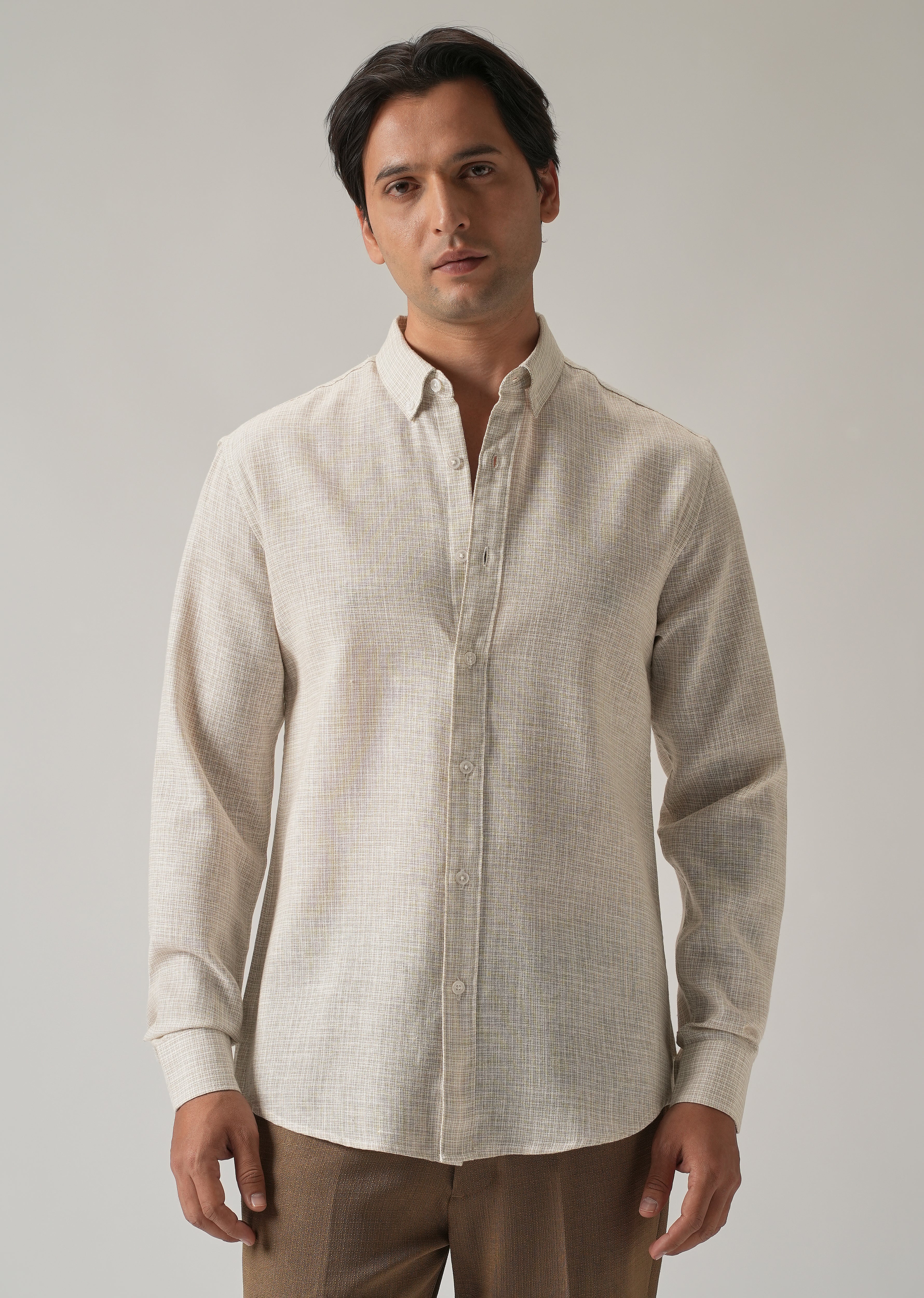 Ecru Beige Blended Linen shirt - Image 3