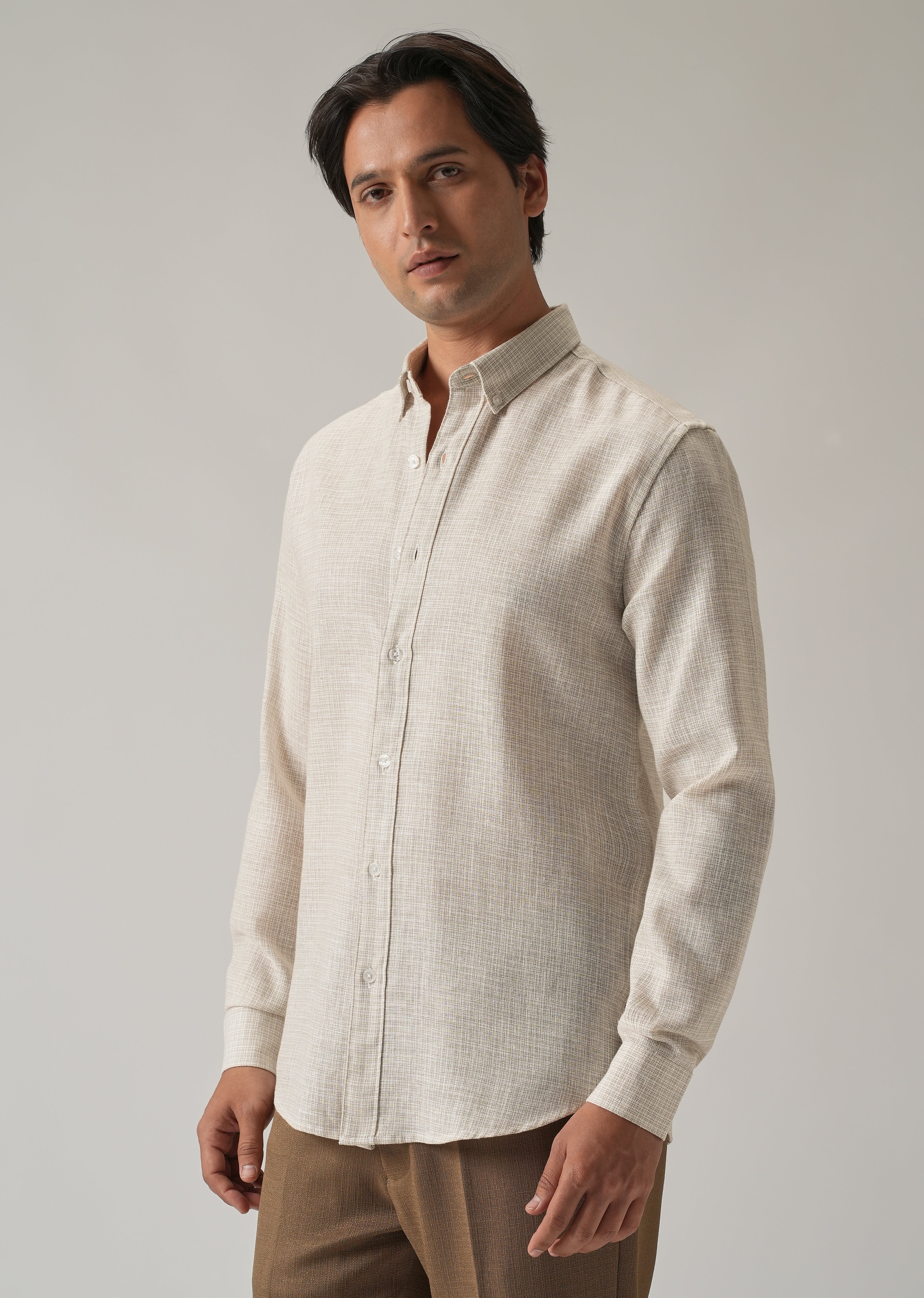 Ecru Beige Blended Linen shirt - Image 4