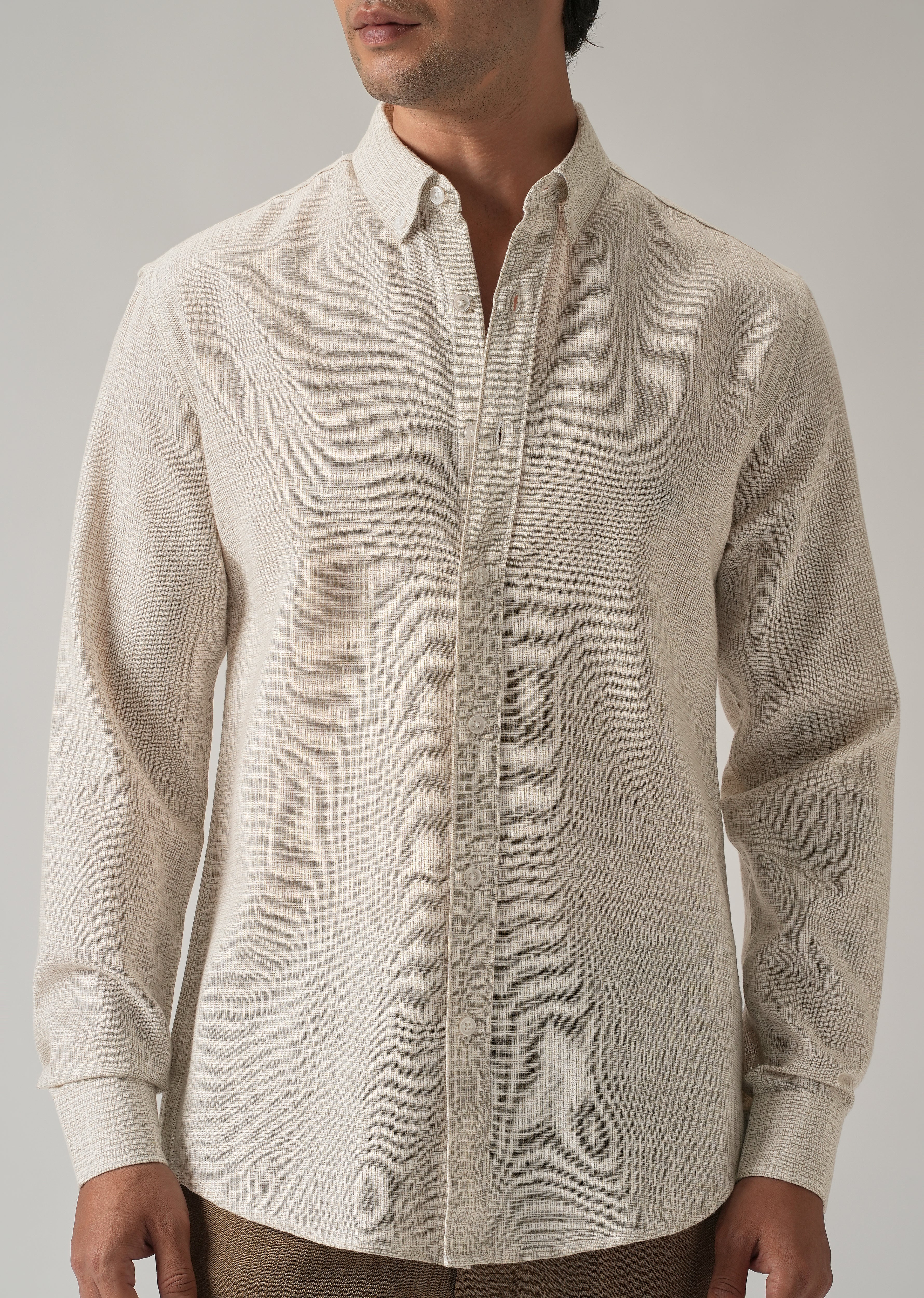 Ecru Beige Blended Linen shirt - Image 7