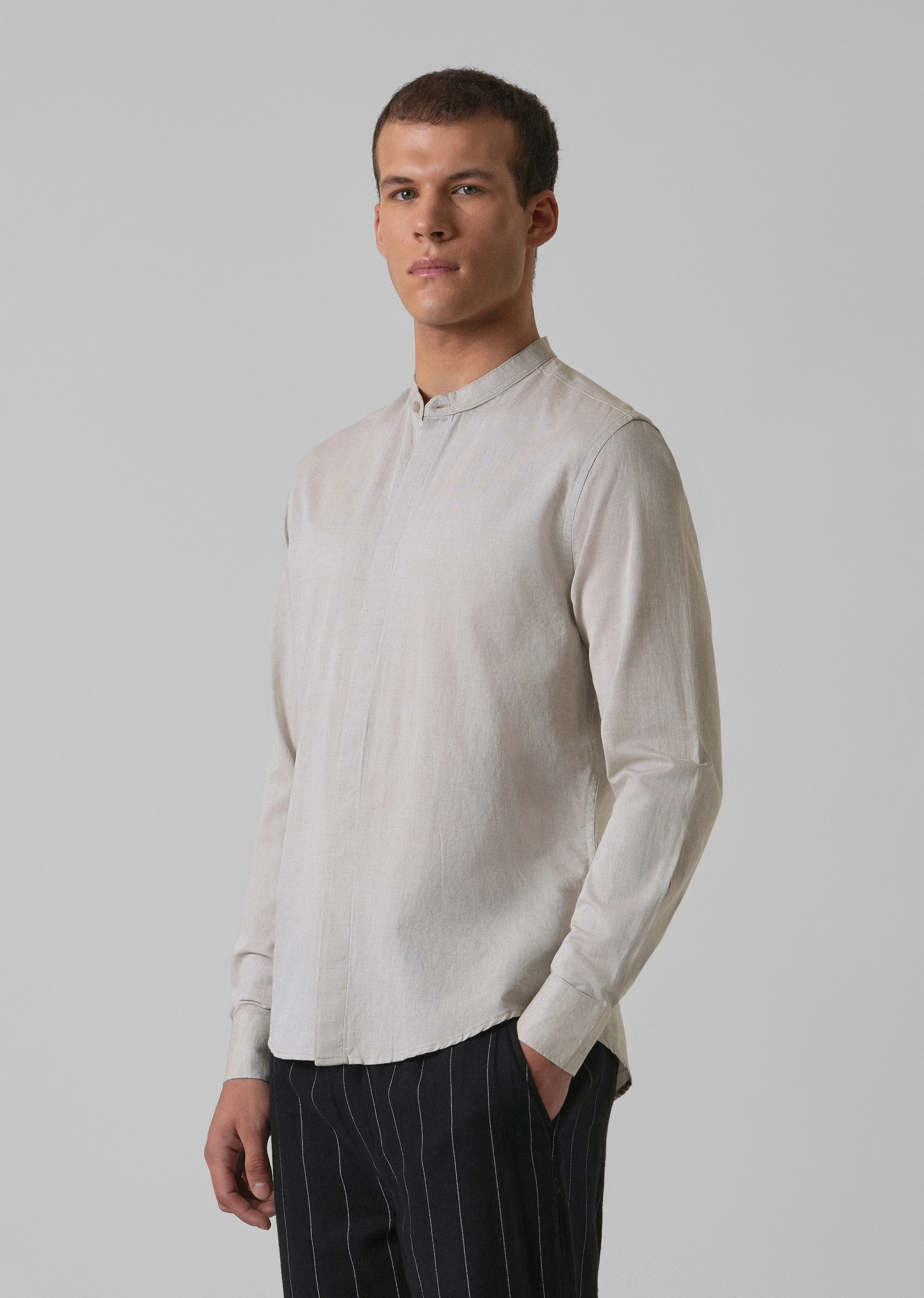 Ecru Beige Cotton Linen Shirt - Image 4