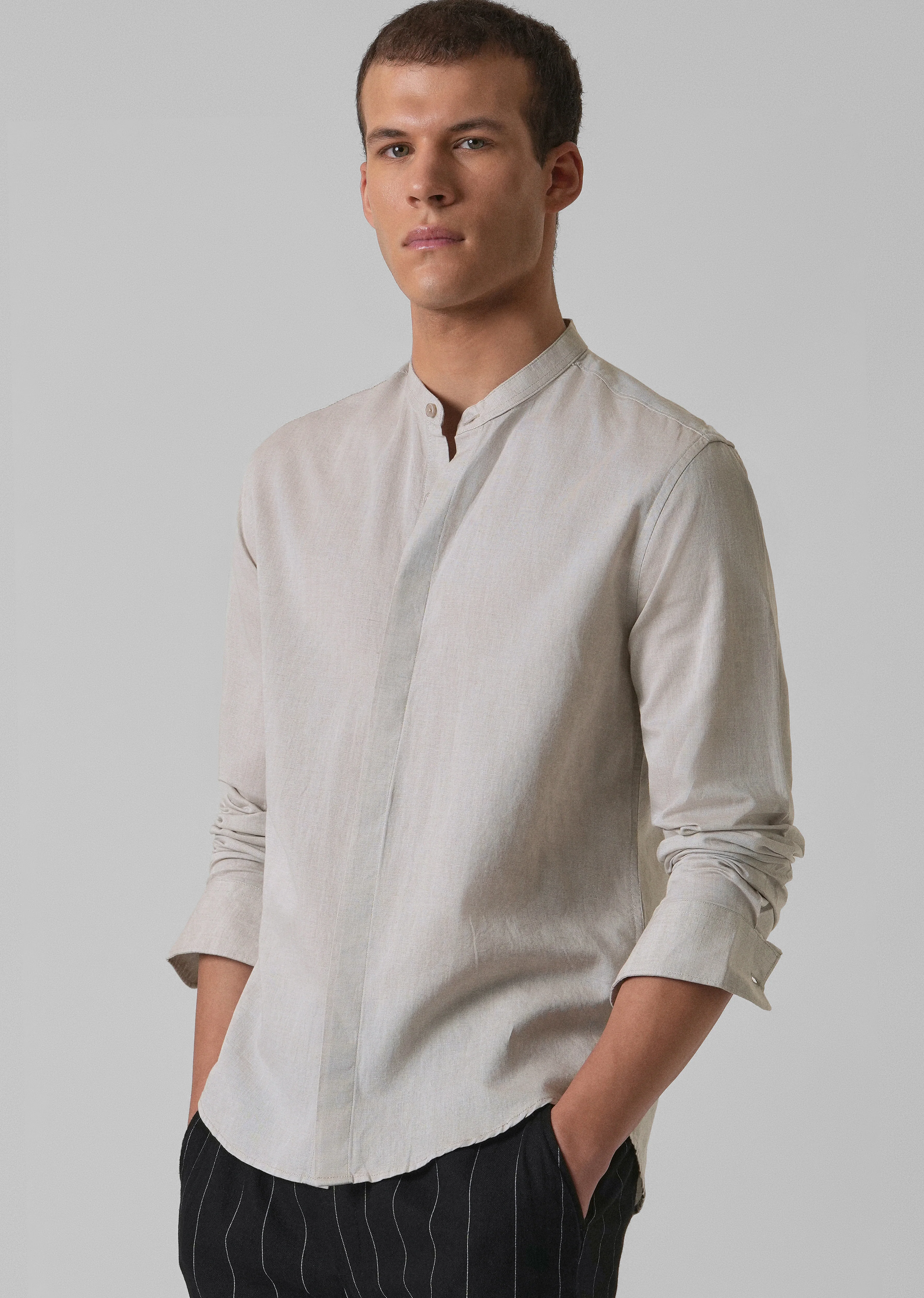 Ecru Beige Cotton Linen Shirt - Image 7