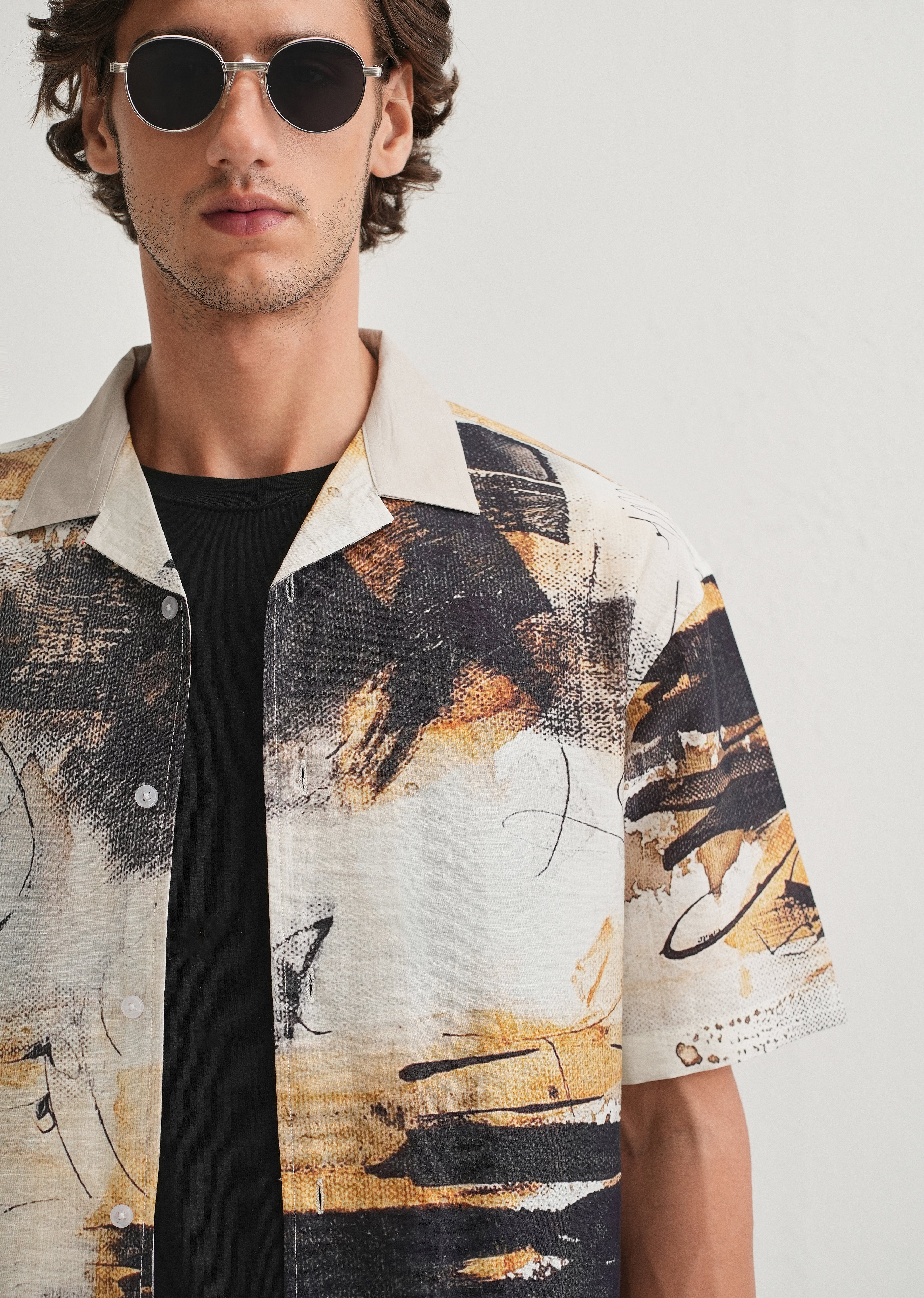Ecru Brushstroke Placement Print Shirt - Image 3