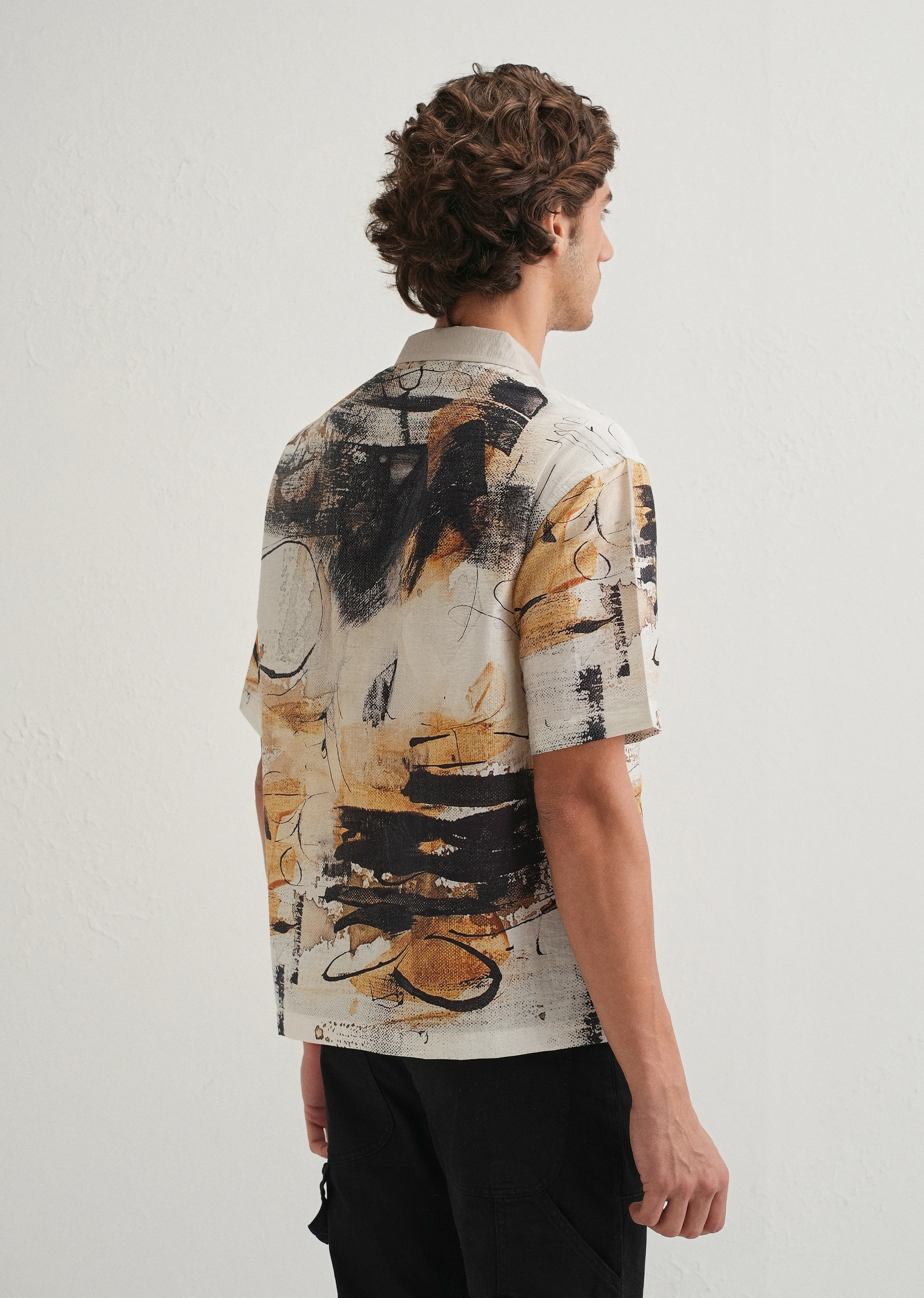 Ecru Brushstroke Placement Print Shirt - Image 4