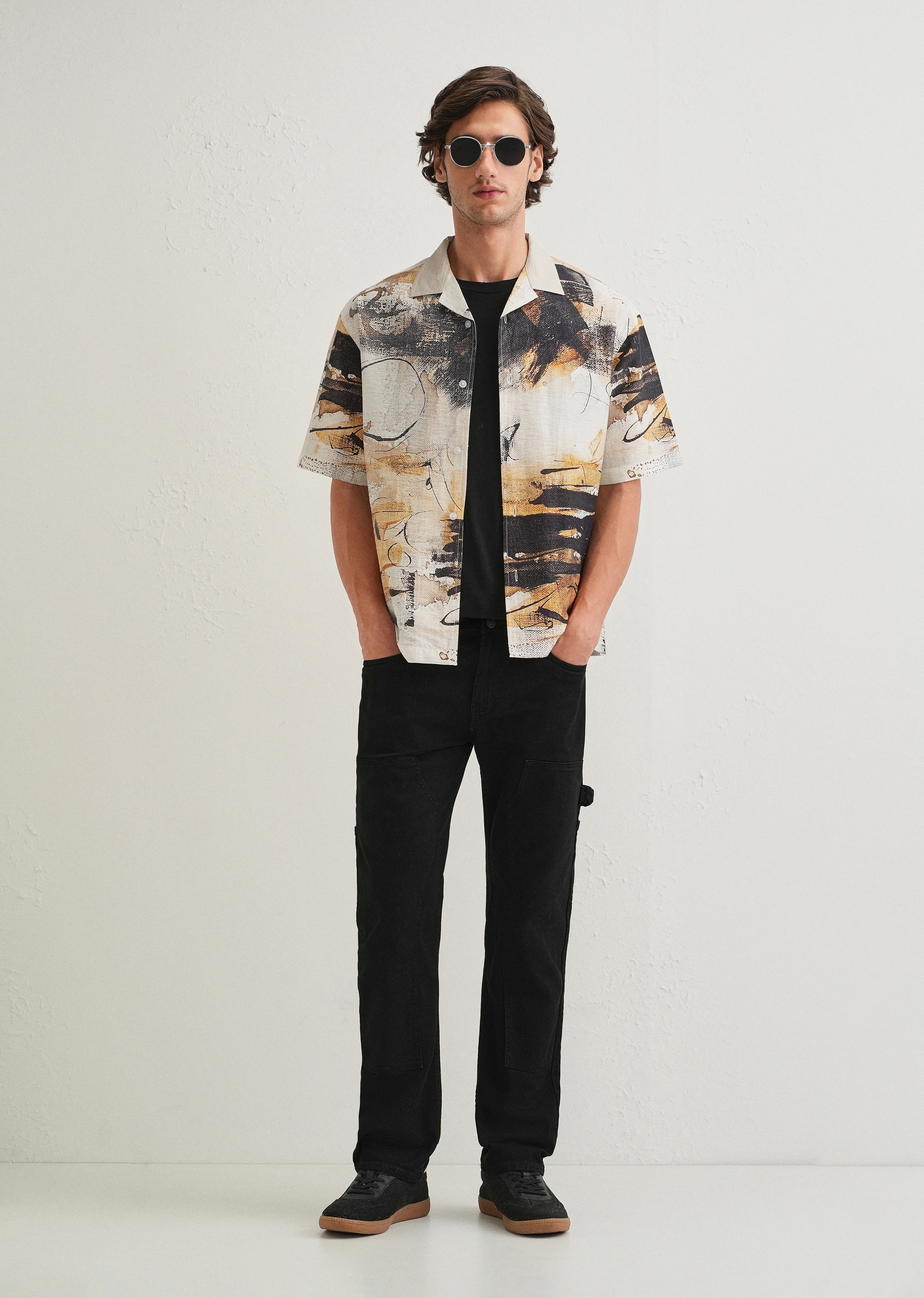 Ecru Brushstroke Placement Print Shirt - Image 7