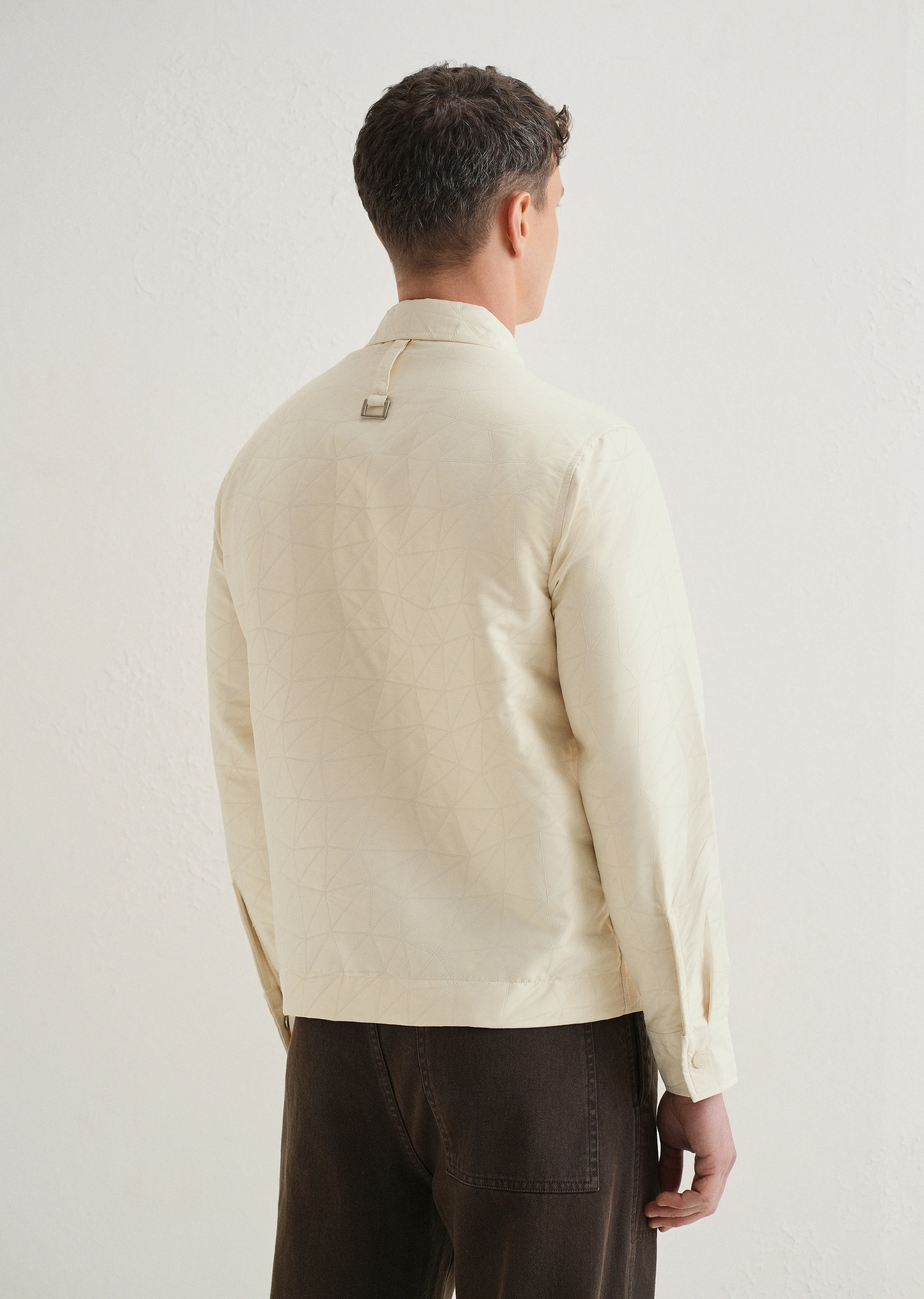 Ecru Cross Pocket Self Pattern Shacket - Image 2
