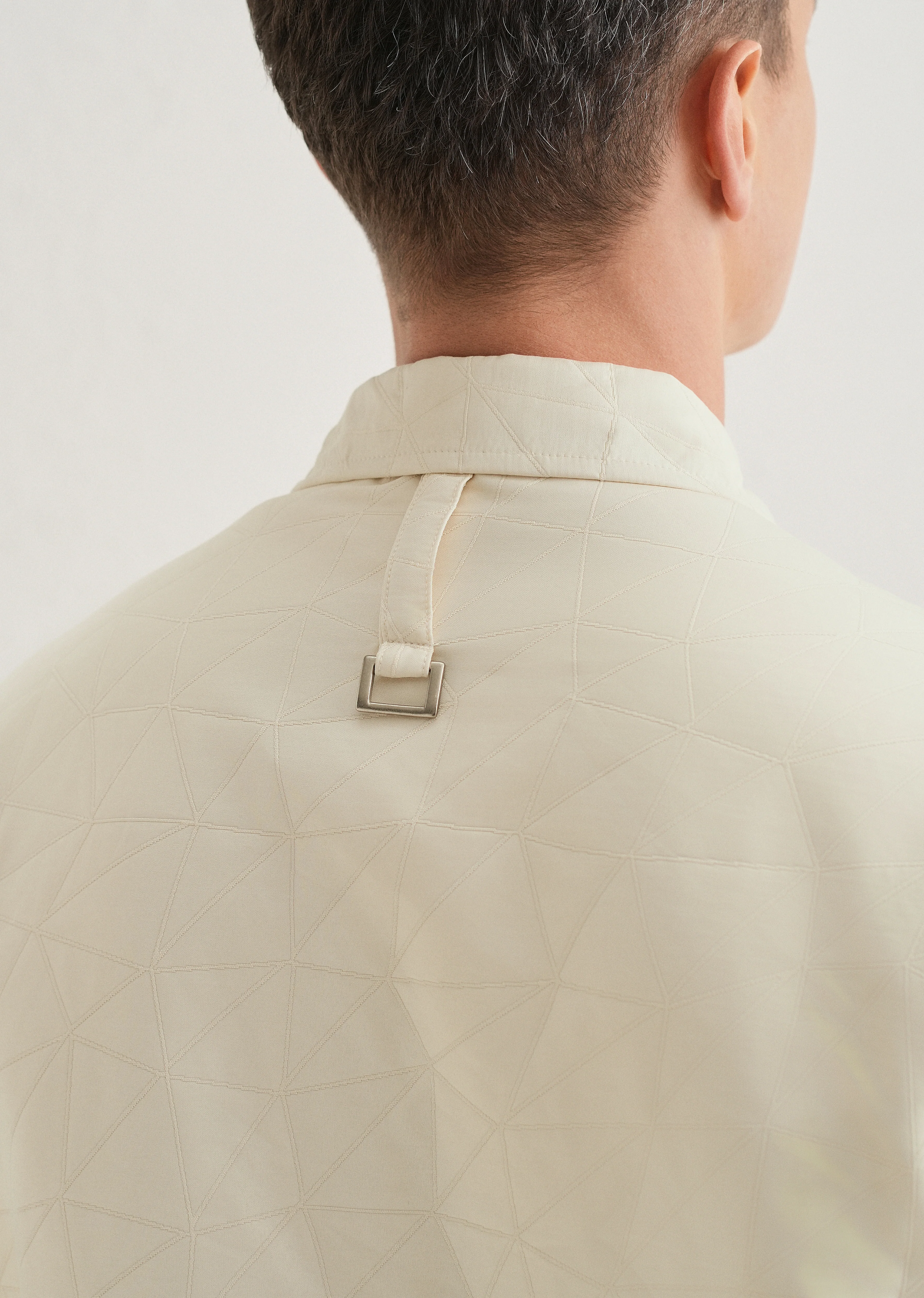 Ecru Cross Pocket Self Pattern Shacket - Image 5