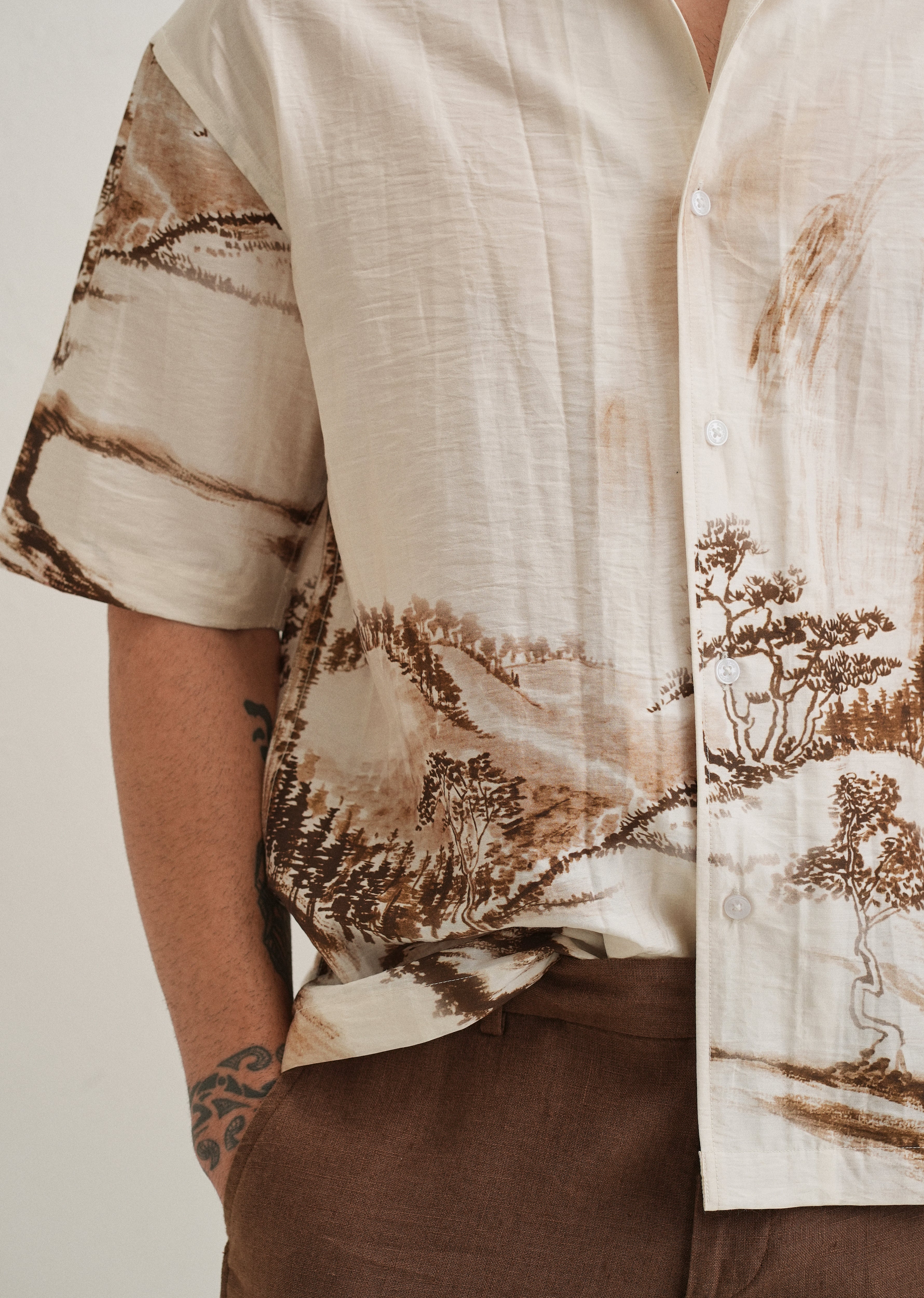 Ecru Ink Wash Placement Print Shirt - Image 3