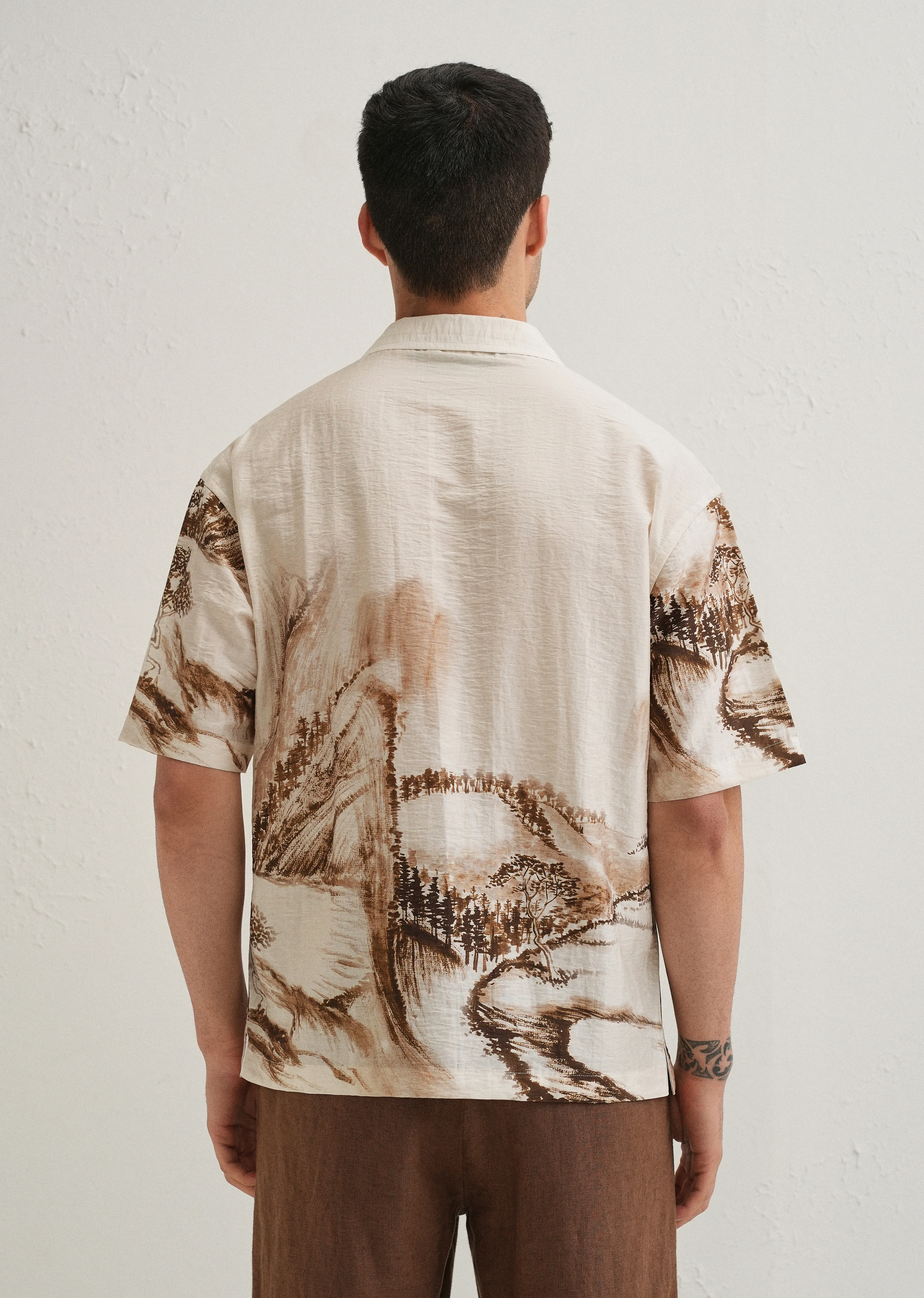 Ecru Ink Wash Placement Print Shirt - Image 4